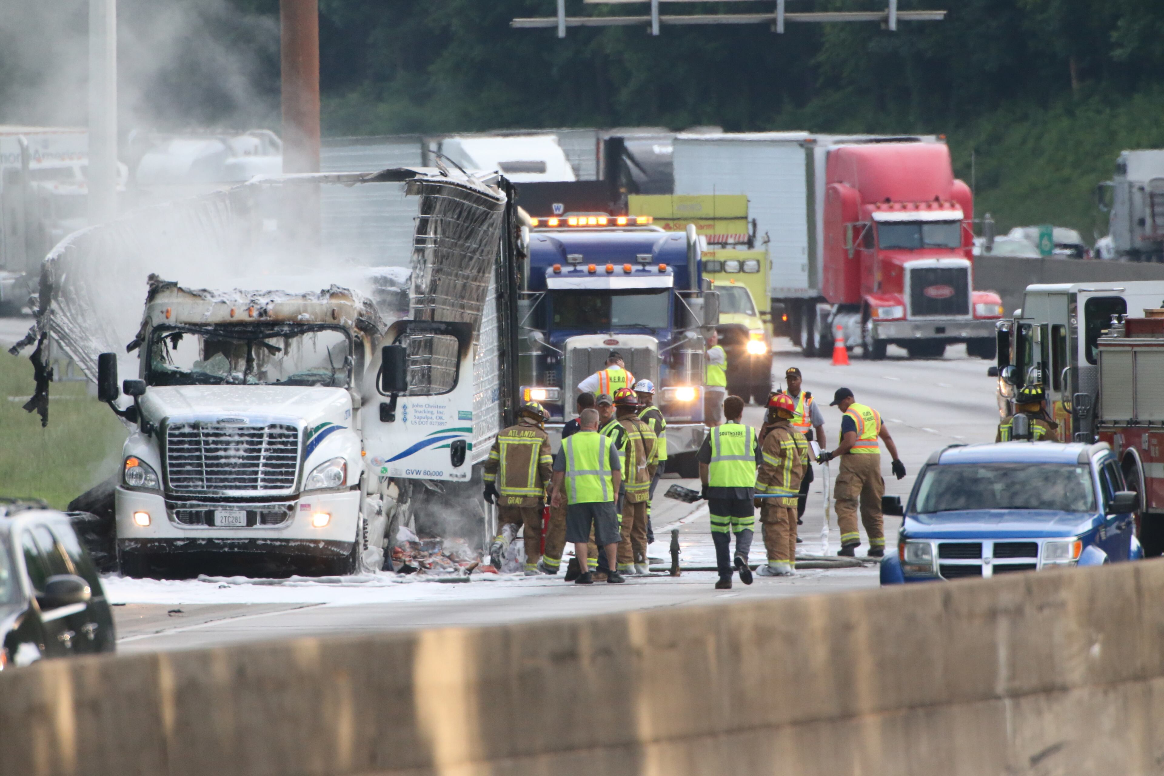 All southbound lanes of I-285 on the west side of town have reopened following a predawn truck fire that closed most of the interstate for hours. The tractor-trailer caught fire along I-285 between Cascade Road and Langford Parkway about 6 a.m. The cab and most of the trailer burned. Officials have not said what the truck was hauling. Authorities had reopened one of the four southbound lanes by 7:30, and the remaining lanes were opened just before 9 a.m. JOHN SPINK/JSPINK@AJC.COM
