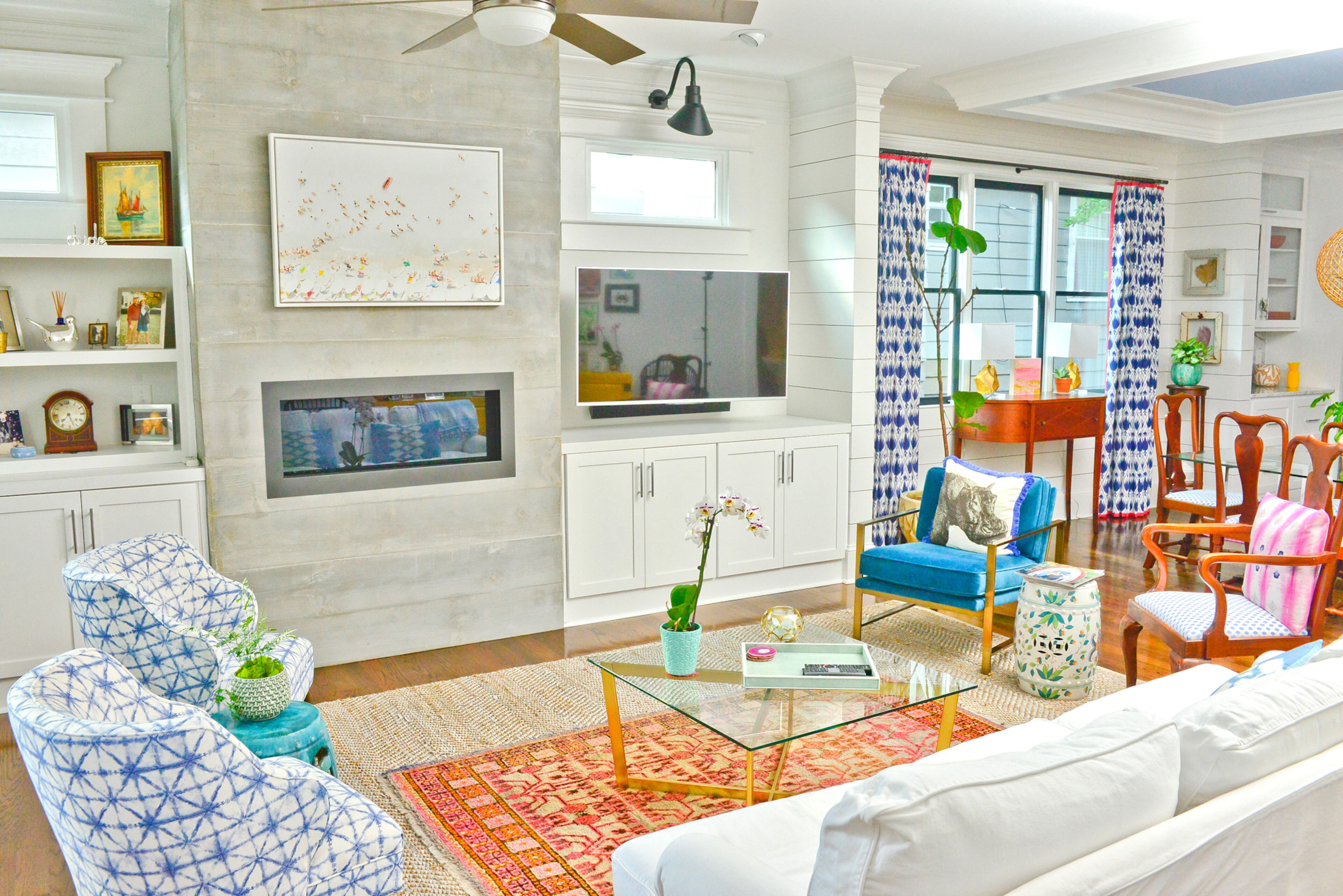 The coffee table Grace White's bright living space is from West Elm, as are most of the pillows and lamps throughout the house. By keeping her walls light and neutral, White incorporated multiple colors and patterns without clashing. "You can still have white walls and still have tons of color," she said. Text by Lori Johnston and Shannon Adams/Fast Copy News Service.