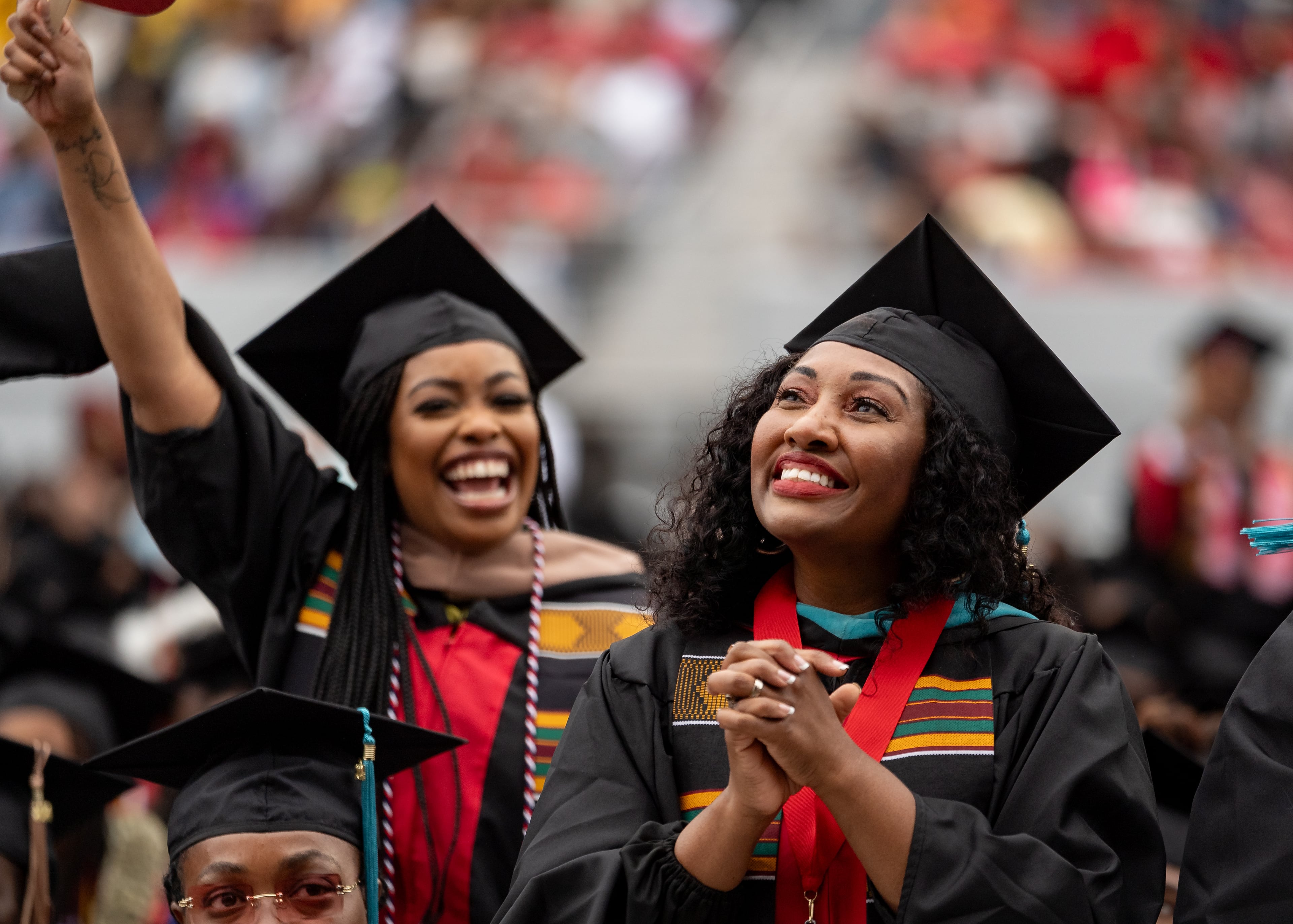Graduates, faculty and family gather for the Clark Atlanta University 35th annual commencement convocation on Saturday, May 18, 2024. (Ben Hendren for The Atlanta Journal-Constitution)