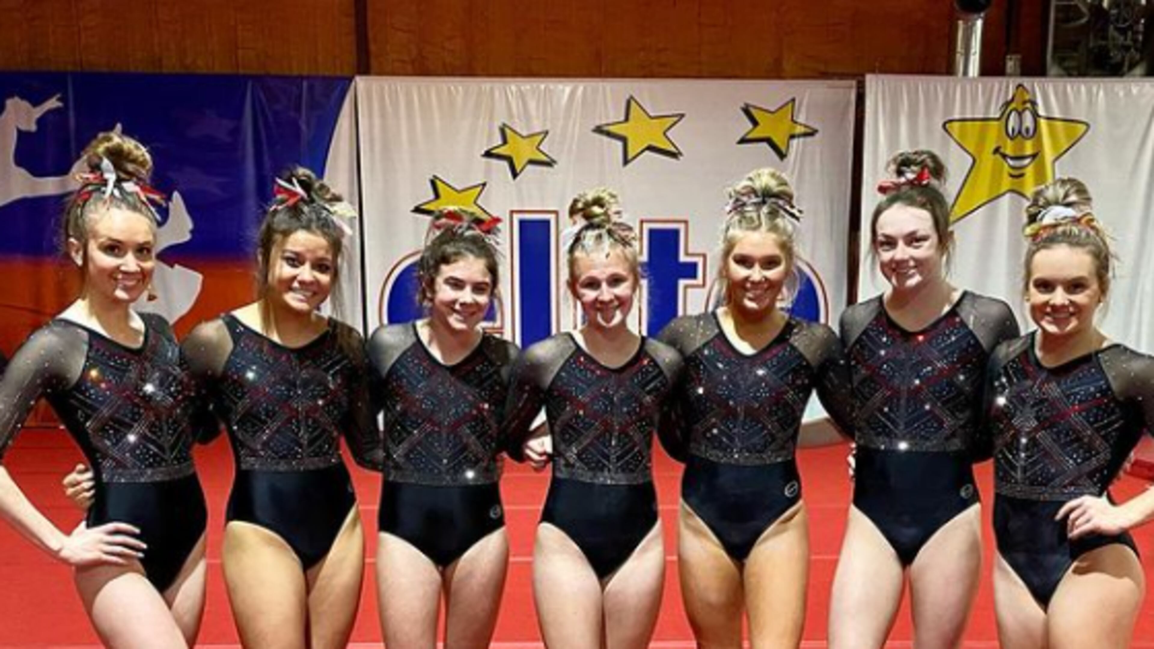 Members of the North Oconee Gym Cats, from left: Kacey Turk, Sofia Lee, Cathryn Wagner, Kate Stetter, Madison McMullen, Maylen Pulliam, Brantley Lucas.