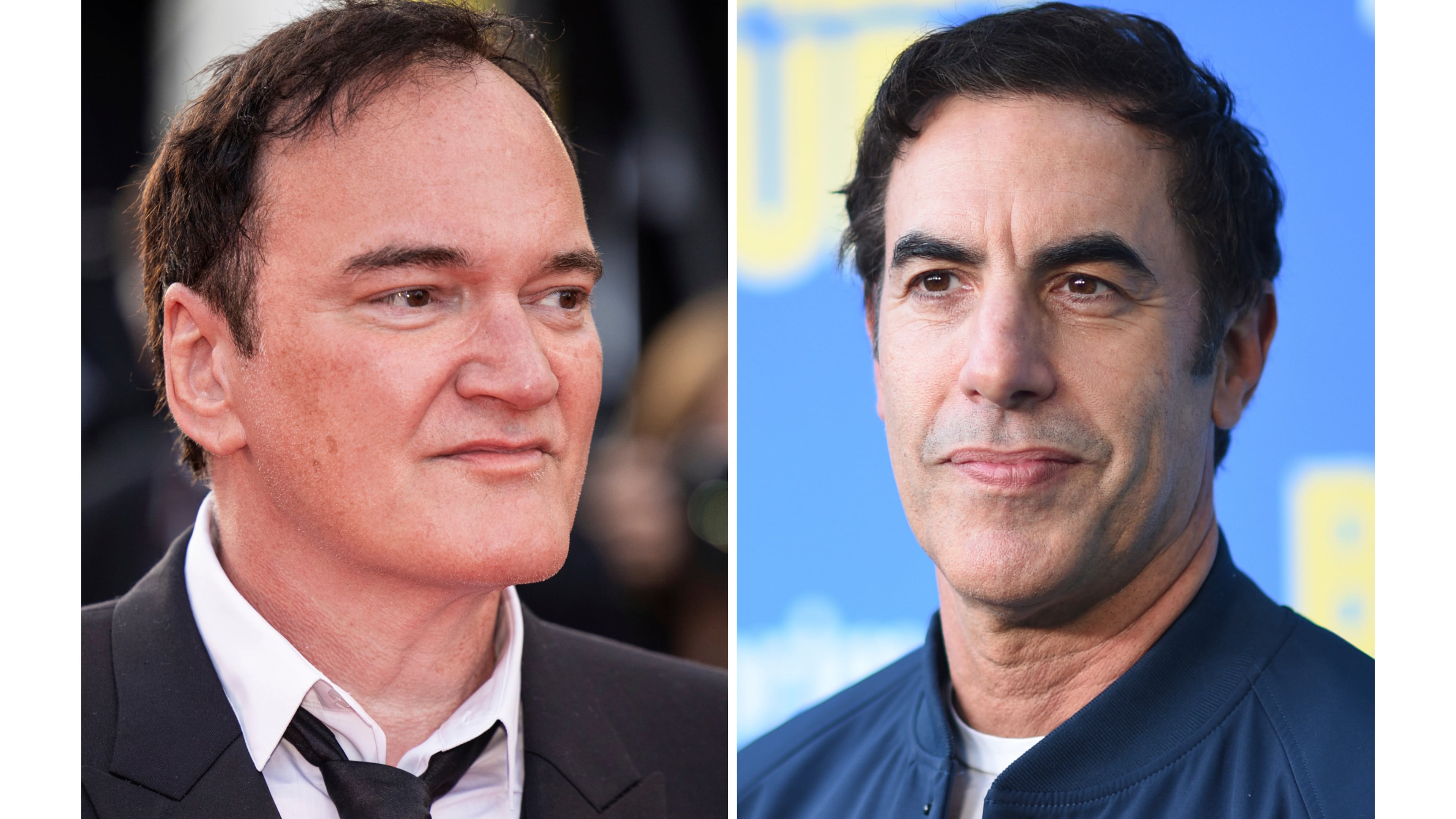 This combination of images shows Quentin Tarantino at the 76th international film festival, Cannes, southern France, on May 27, 2023, left, and Sacha Baron Cohen at the premiere of "Balls Up" in Los Angeles on April 14, 2026. (AP Photo)