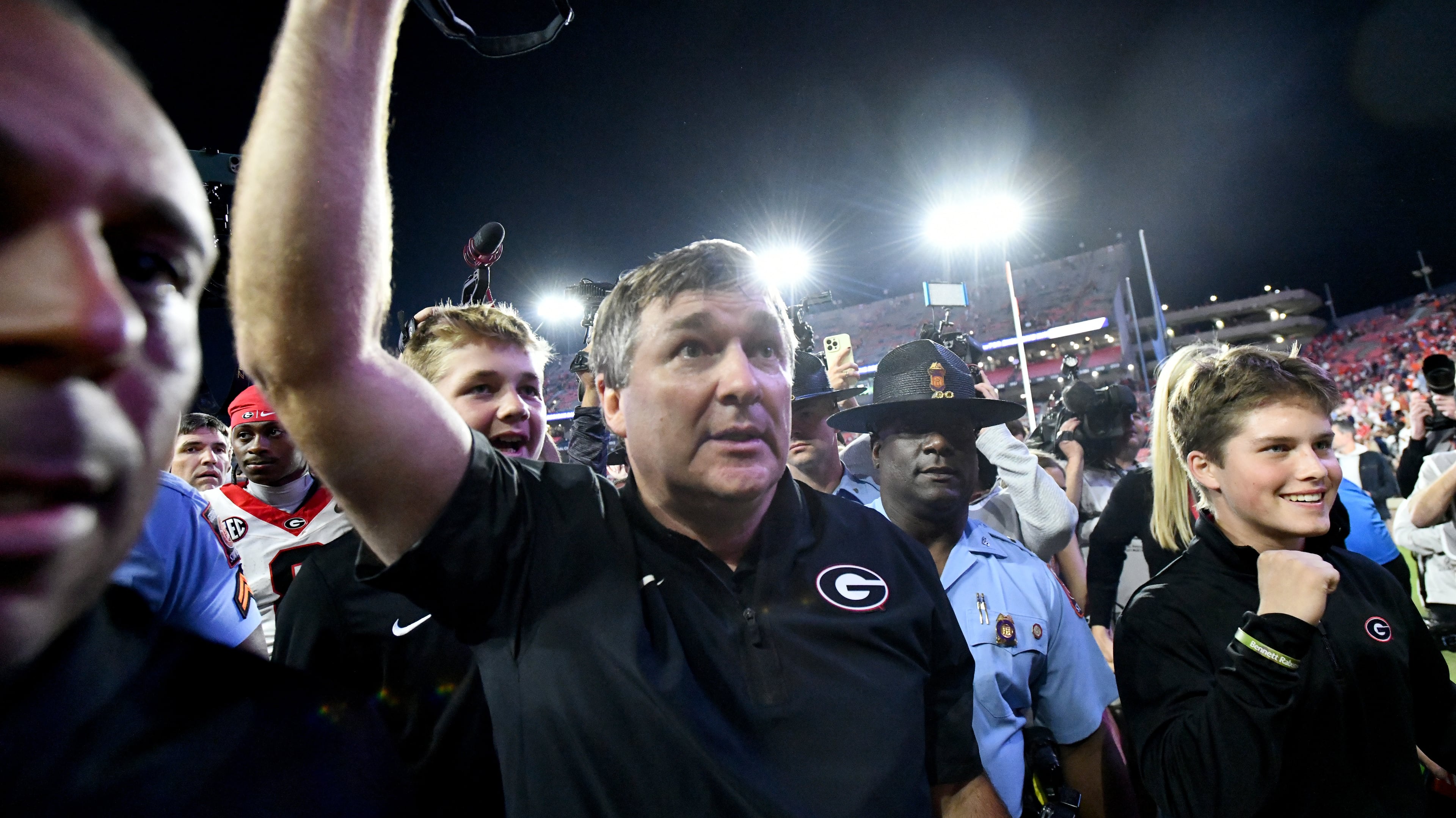 Georgia coach Kirby Smart said he was proud of his team because it didn't quit in an ugly 20-10 win over Auburn. (Hyosub Shin/AJC)