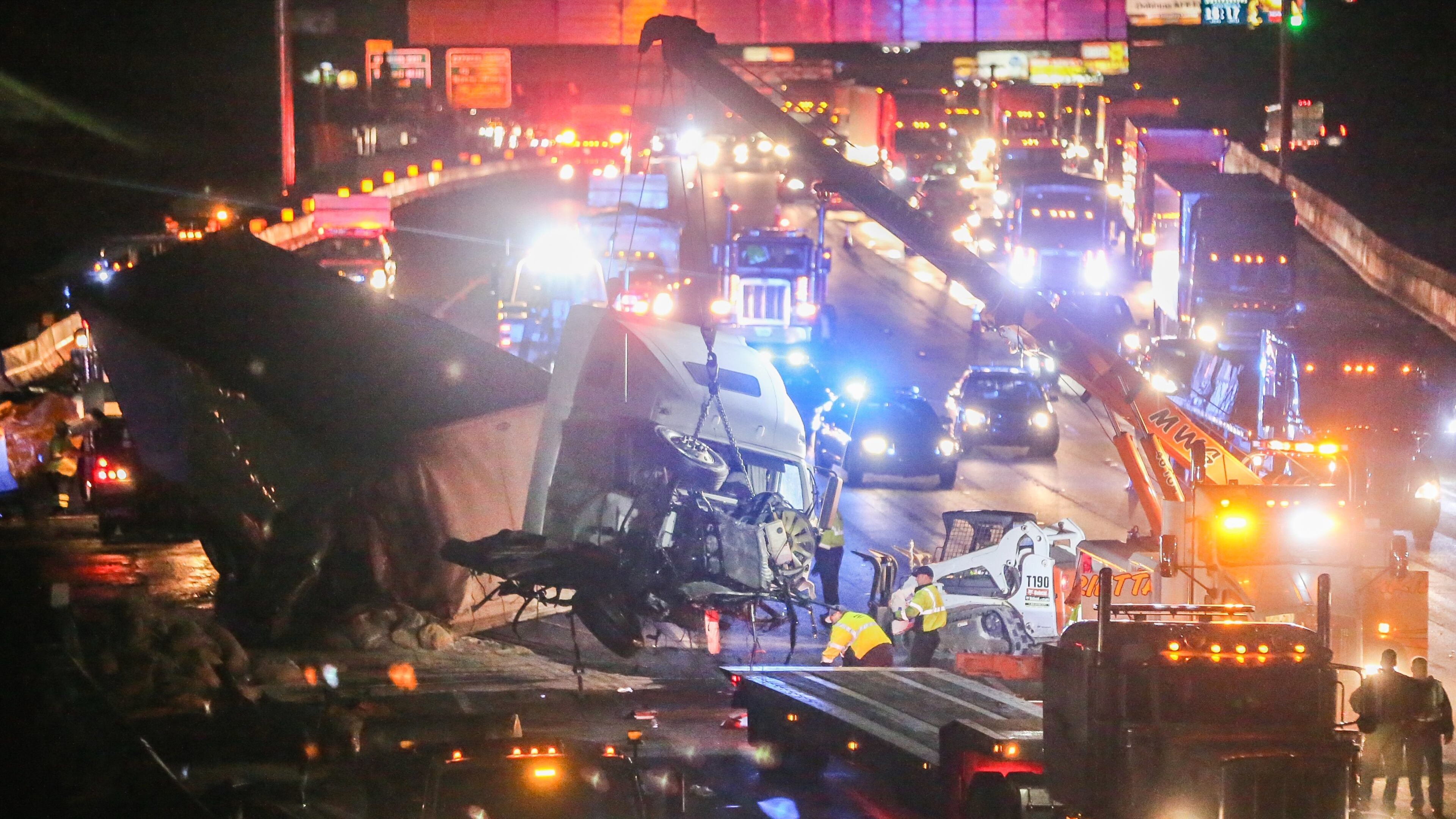 A tractor-trailer overturned at I-75 South and Windy Hill Road in Cobb County about 2 a.m. Wednesday.