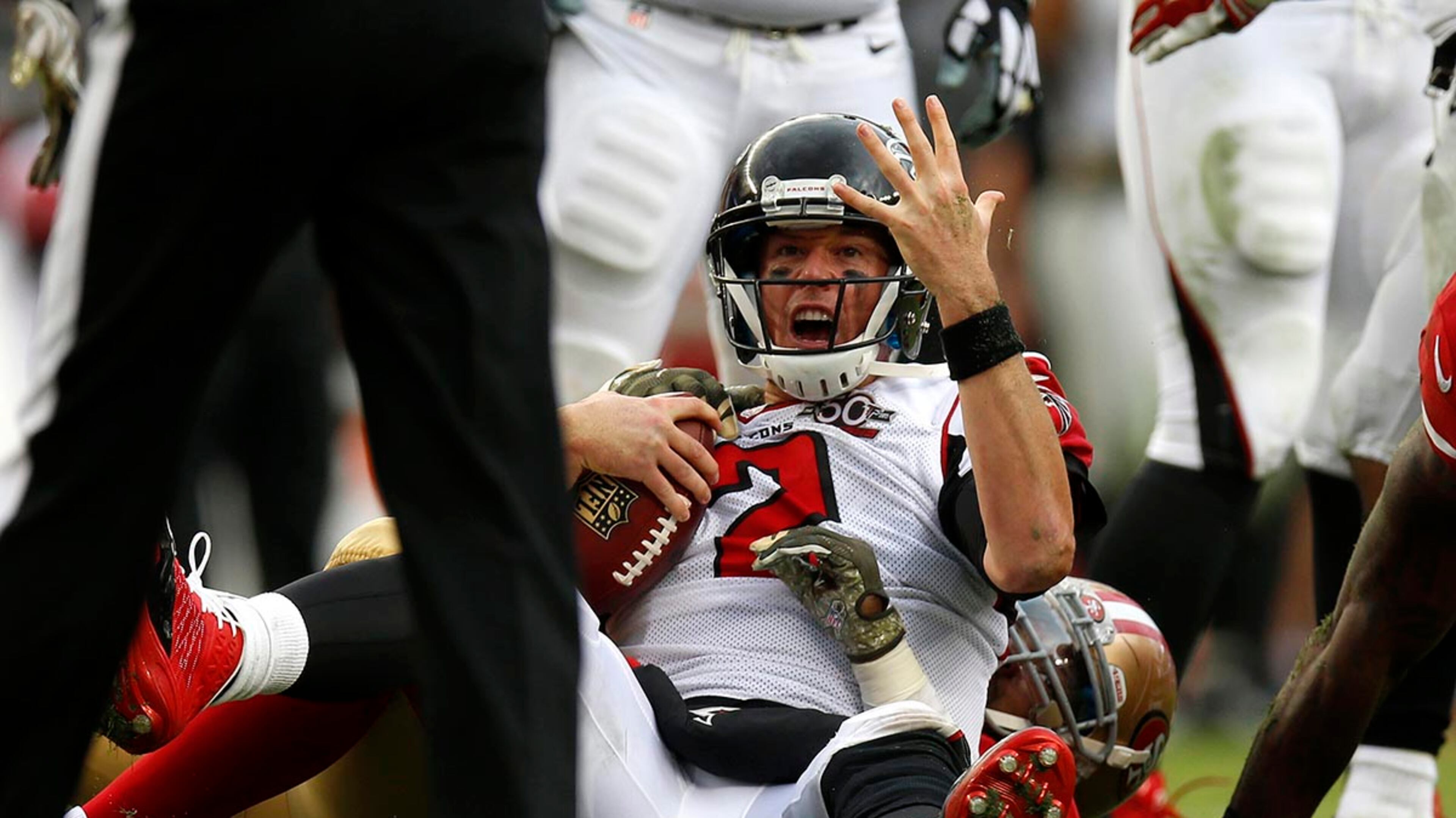 Falcons starting quarterback Matt Ryan was sacked by San Francisco 49ers' Tony Jerod-Eddie during the fourth quarter Sunday. Nhat V. Meyer /TNS