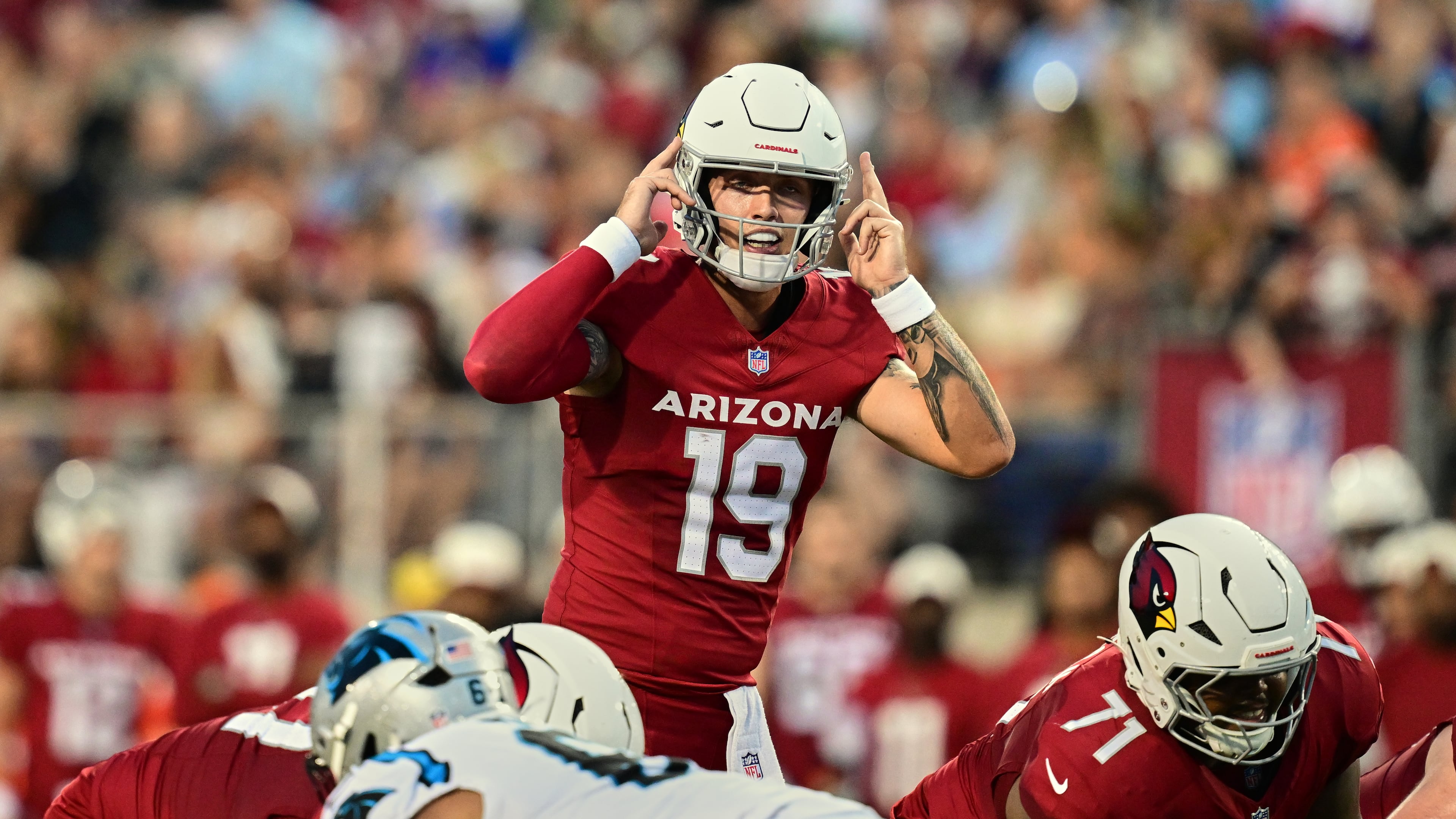 Arizona Cardinals' Carson Beck was starting quarterback of the Pro Football Hall of Fame NFL preseason game against the Carolina Panthers in Canton, Ohio, Thursday, Aug. 6, 2026. (David Dermer/AP)