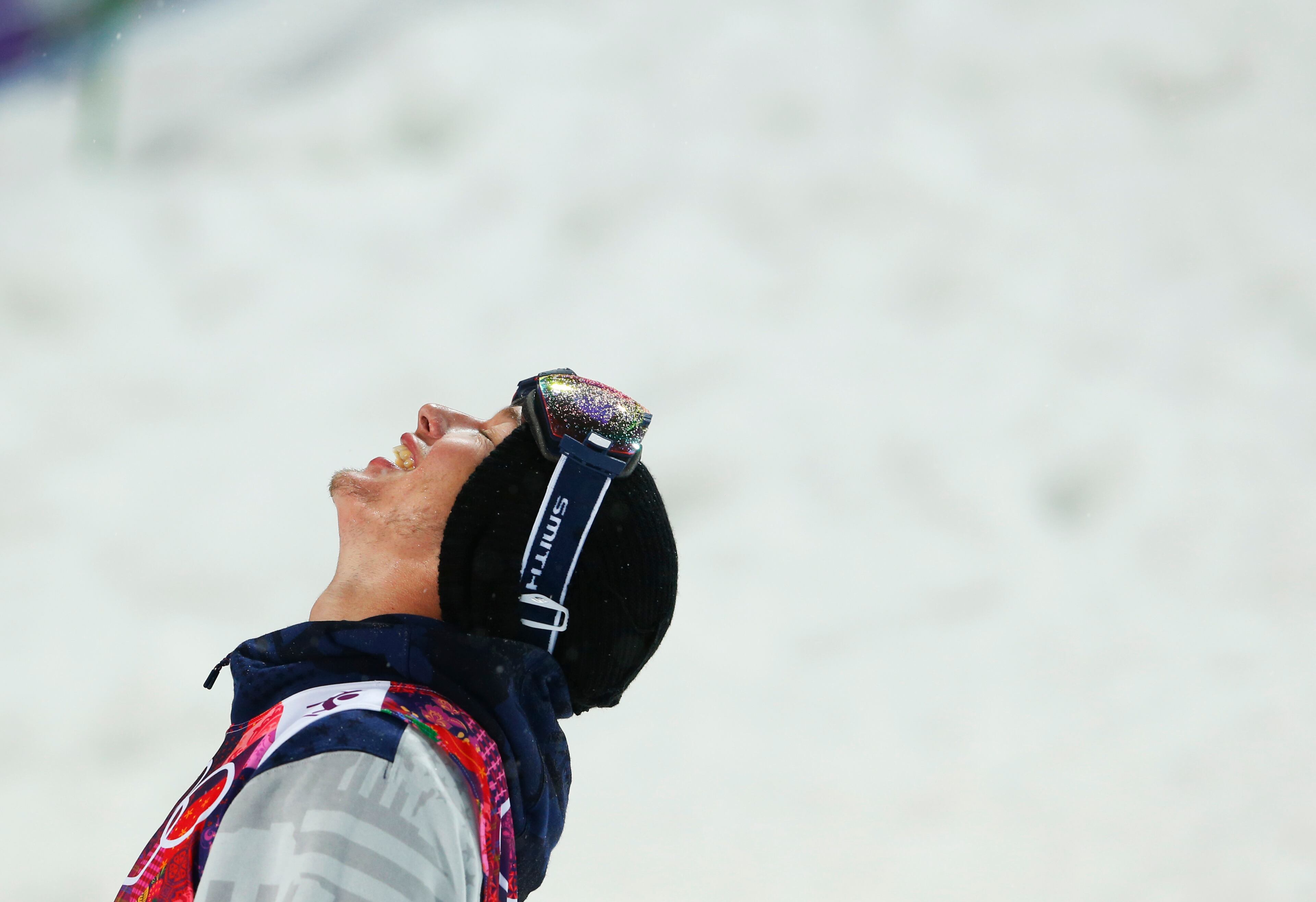 David Wise of the United States celebrates after winning the gold medal in the men's ski halfpipe final at the Rosa Khutor Extreme Park, at the 2014 Winter Olympics, Tuesday, Feb. 18, 2014, in Krasnaya Polyana, Russia. (AP Photo/Sergei Grits)