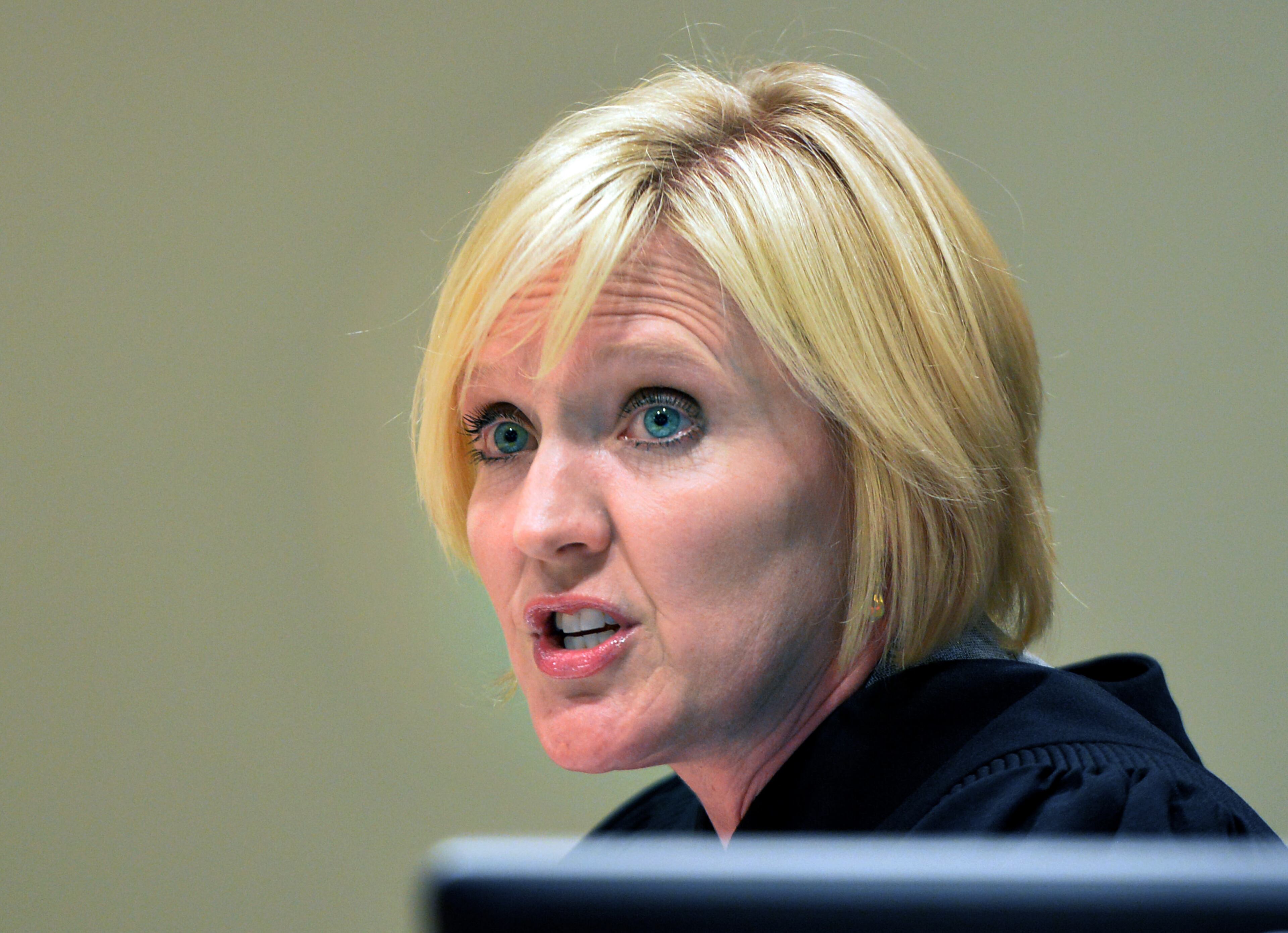 July 10, 2014 Lawrenceville - Gwinnett chief magistrate Christina Blum speaks during a hearing of Recardo and Therian Wimbush at Gwinnett Magistrate Court in Lawrenceville on Thursday, July 10, 2014. Bond has been denied for Recardo and Therian Wimbush being held on child cruelty charges that they kept their oldest child a prisoner in their home. HYOSUB SHIN / HSHIN@AJC.COM