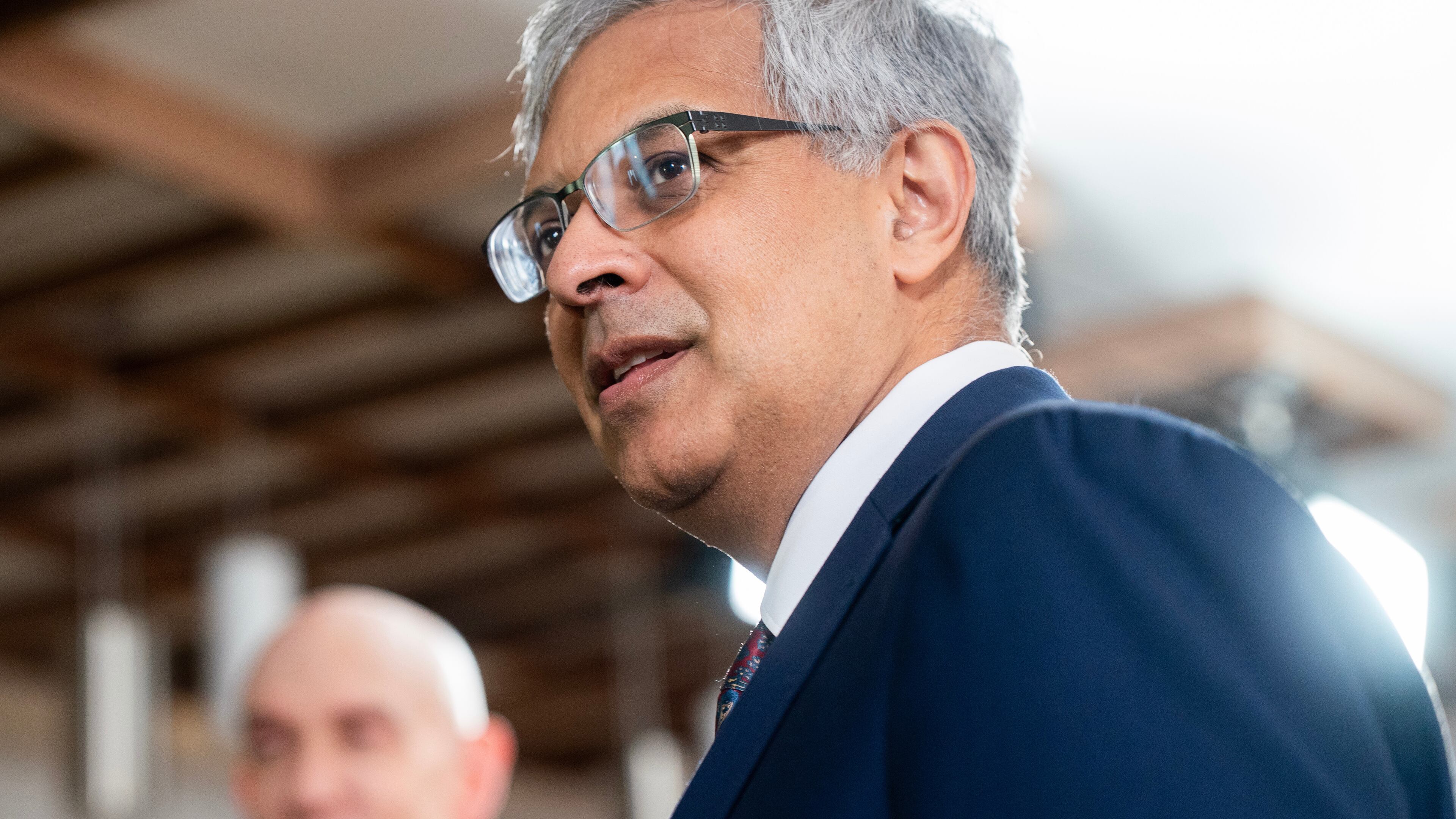 National Institutes of Health Director Dr. Jay Bhattacharya attends an event with first lady Melania Trump at The Children's Inn in Bethesda, Md., Wednesday, Feb. 11, 2026. (AP Photo/Nathan Howard)