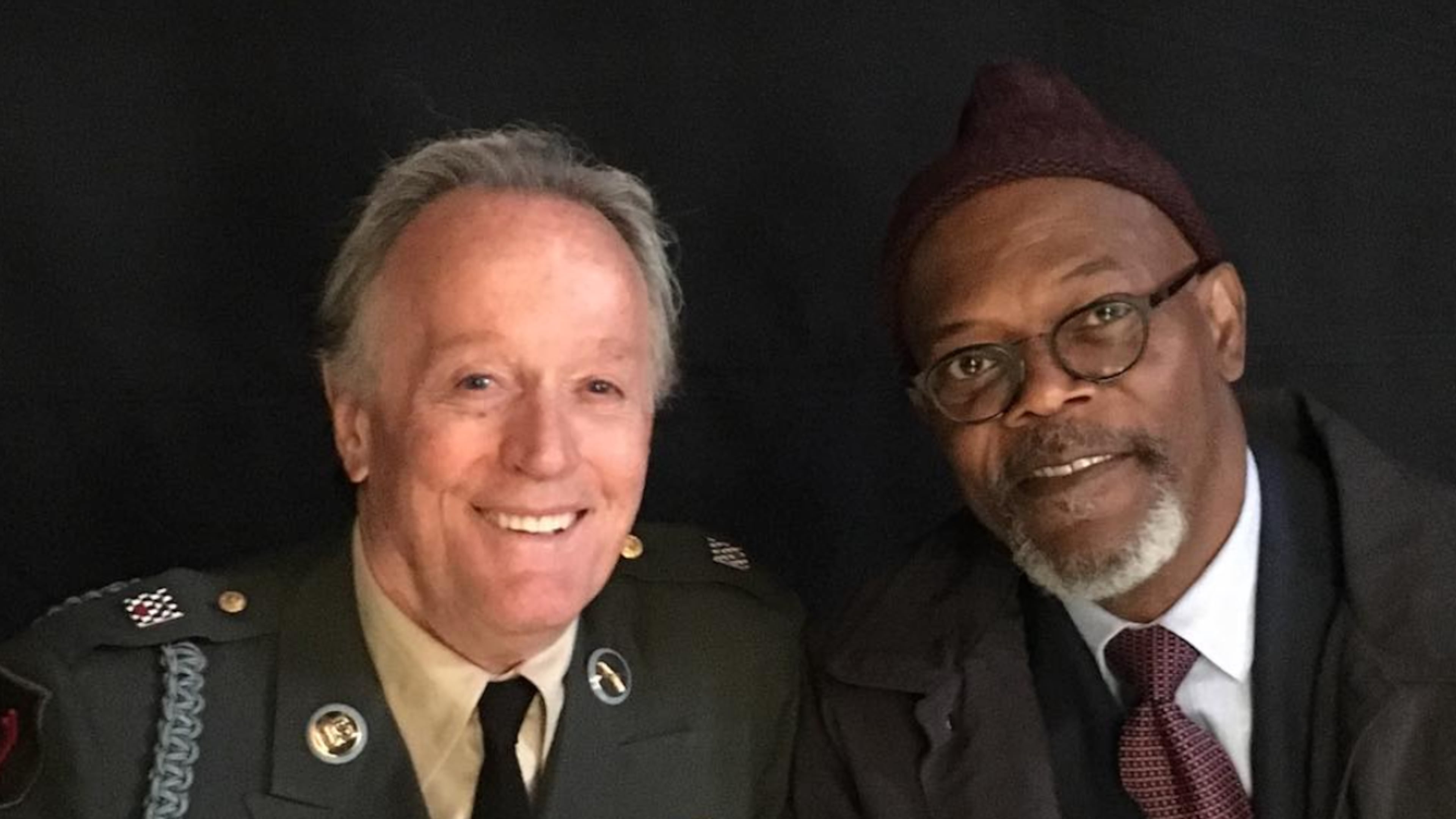 Samuel L. Jackson posted this photo, on his official, public Instagram account, of himself with Peter Fonda on the set of "The Last Full Measure."