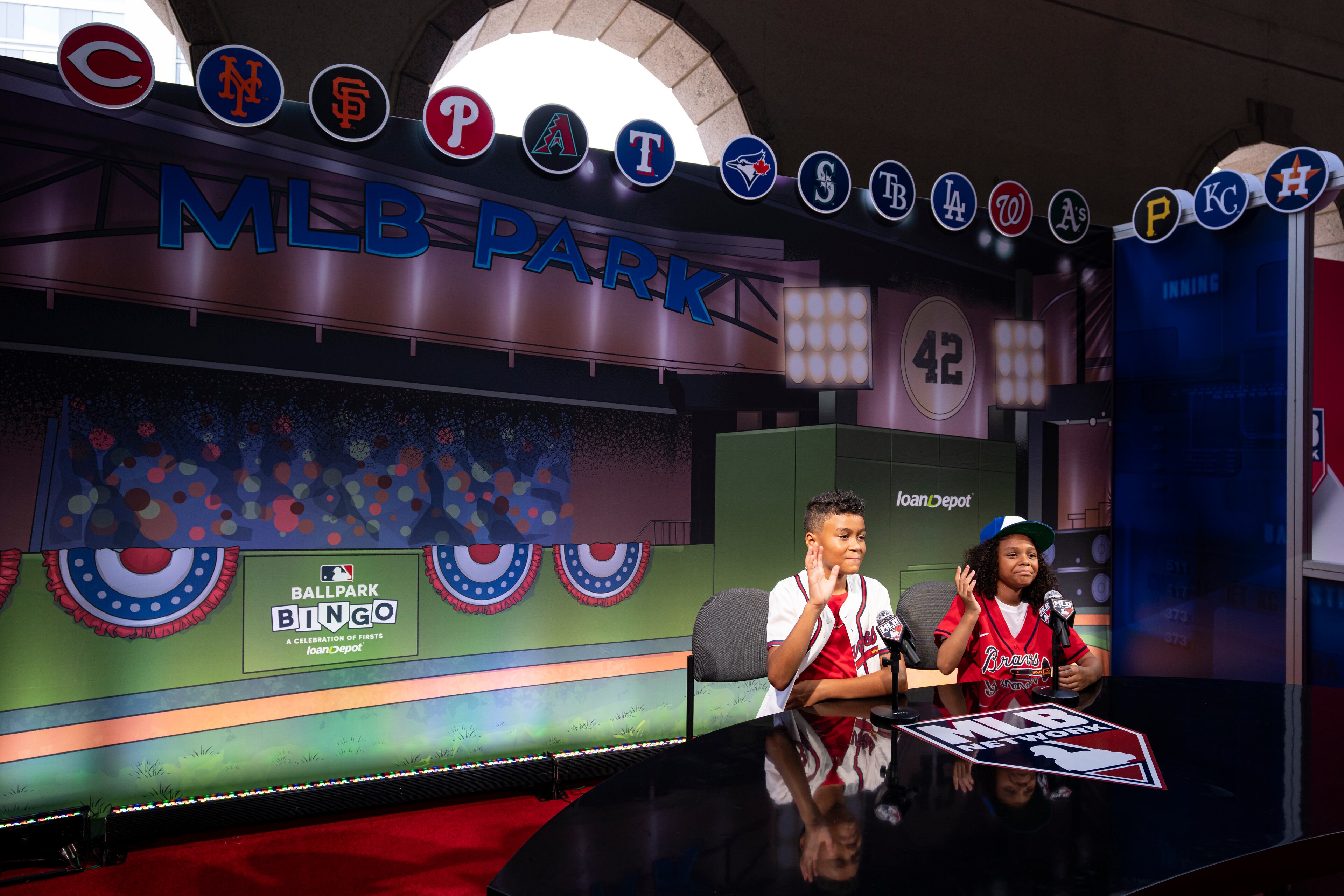 Braves fans take part in an activation during the All-Star Village 2025 marketing shoot at Globe Life Field in Arlington, Texas. (Photo by Sam Hodde/MLB Photos via Getty Images)