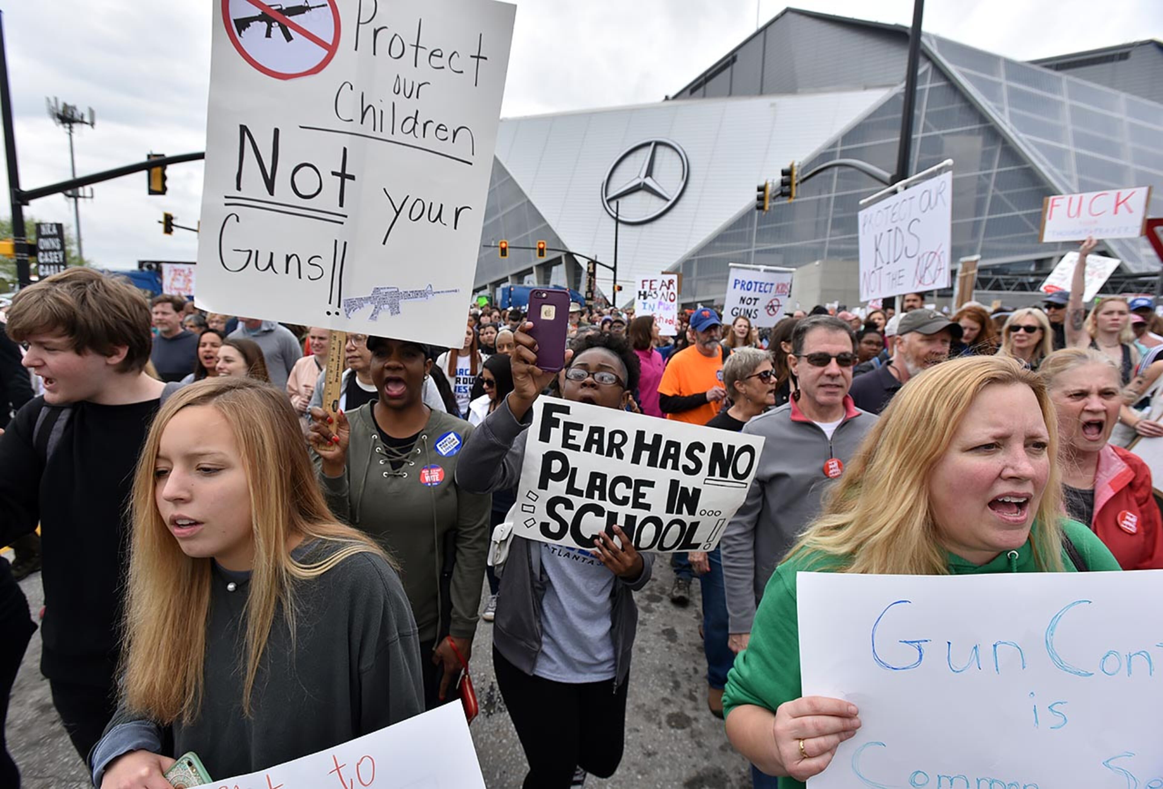 March 24, 2018 Atlanta - Thousands of people march to Liberty Plaza during the March For Our Lives rally in downtown Atlanta on Saturday, March 24, 2018. Atlanta police estimated the crowd at near 30,000 for today's March for Our Lives. People of all ages were drawn to one of the nationwide demonstrations in a movement begun by student survivors of last month's mass killing in a Parkland, Fla., school. Some of those Florida students were among the speakers in Atlanta. HYOSUB SHIN / HSHIN@AJC.COM