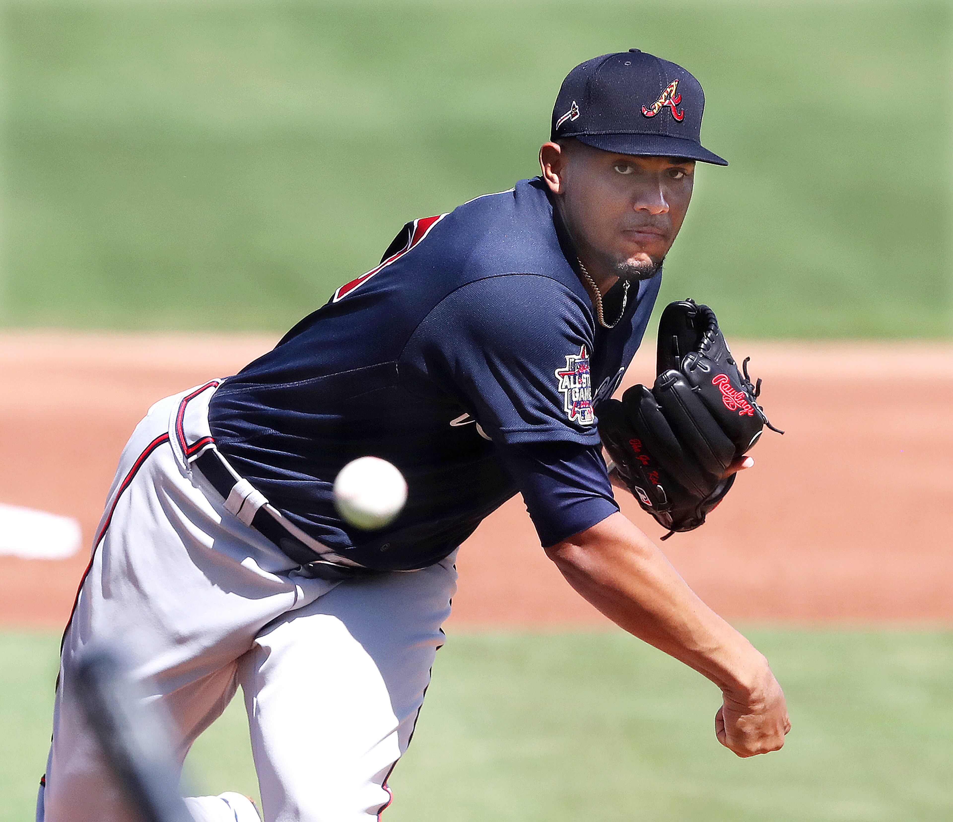 Atlanta Braves starting pitcher Huascar Ynoa delivers against the Boston Red Sox during the first inning Monday, March 1, 2021, at JetBlue Park in Fort Myers, Fla. (Curtis Compton / Curtis.Compton@ajc.com)