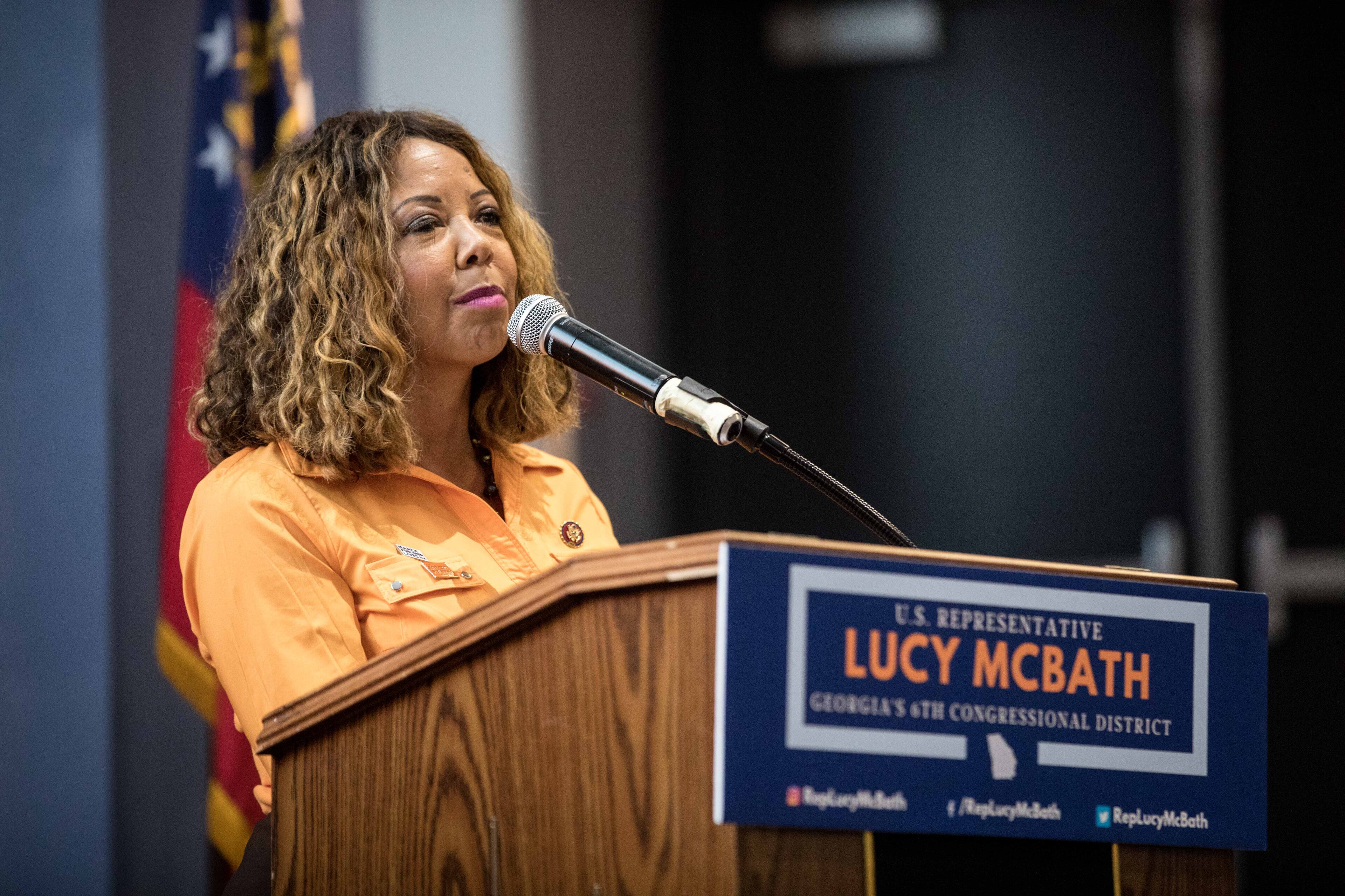 U.S. Rep. Lucy McBath speaks during a town hall at Dunwoody High School on Saturday, June 8, 2019. (Photo: Branden Camp/Special to the AJC)