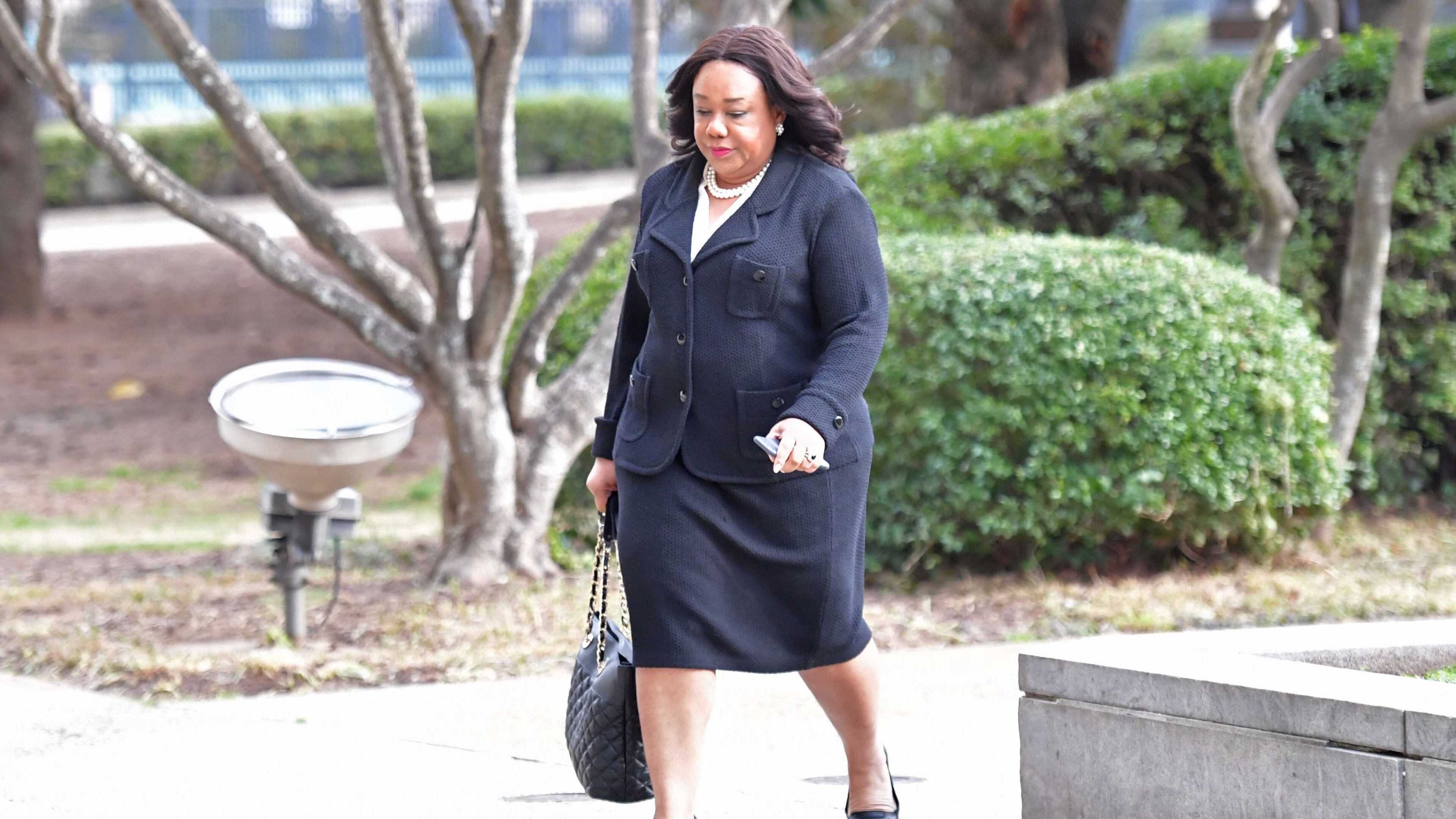 Former DeKalb Commissioner Sharon Barnes Sutton arrived at the county courthouse Tuesday for a hearing on the constitutionality of the DeKalb Board of Ethics. HYOSUB SHIN / HYOSUB.SHIN@AJC.COM