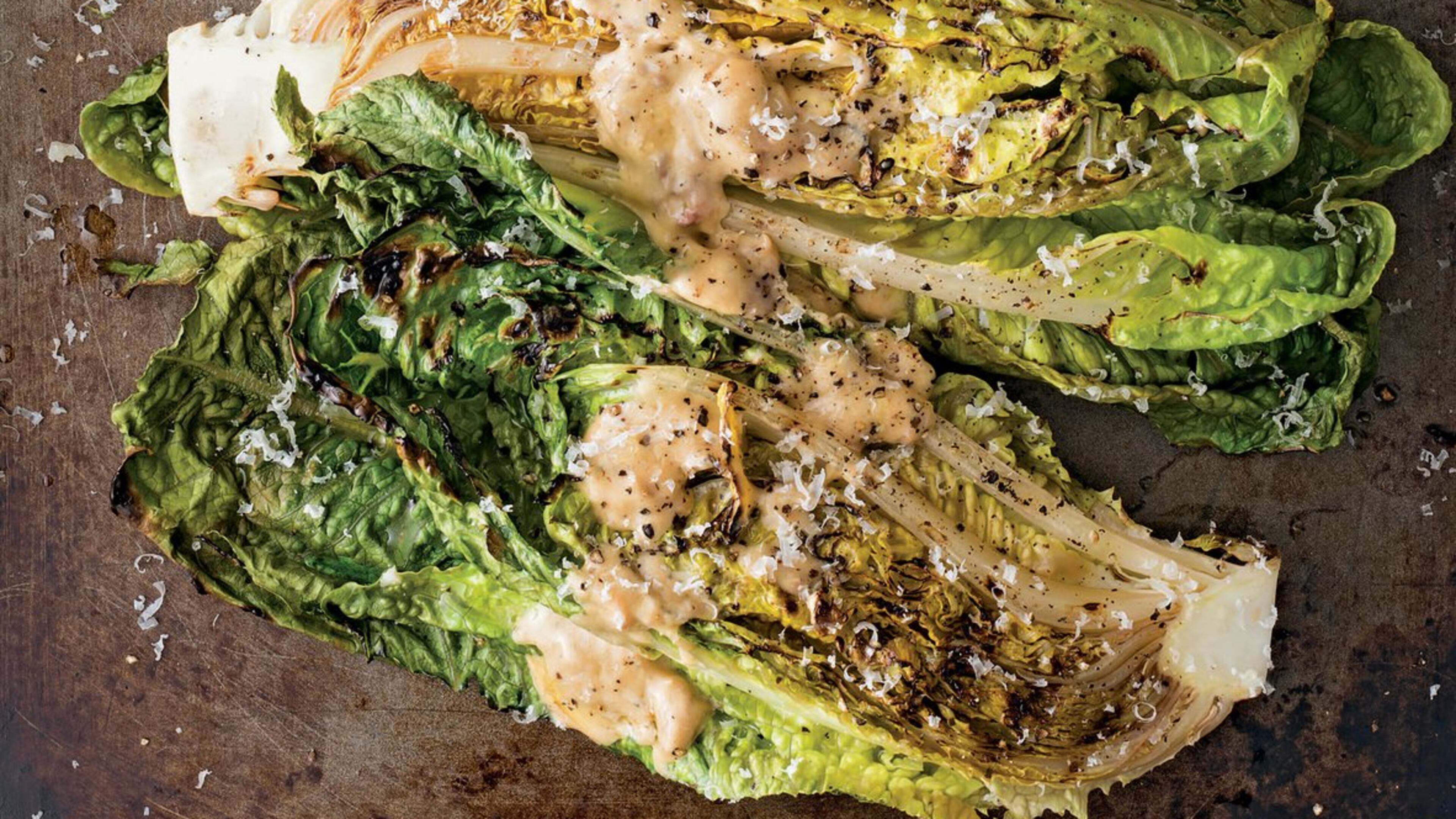 Grilled Romaine With Anchovy-Mustard Vinaigrette, fro m”Williams-Sonoma Grill School,” by Andrew Schloss and David Joachim (Weldon Owen)