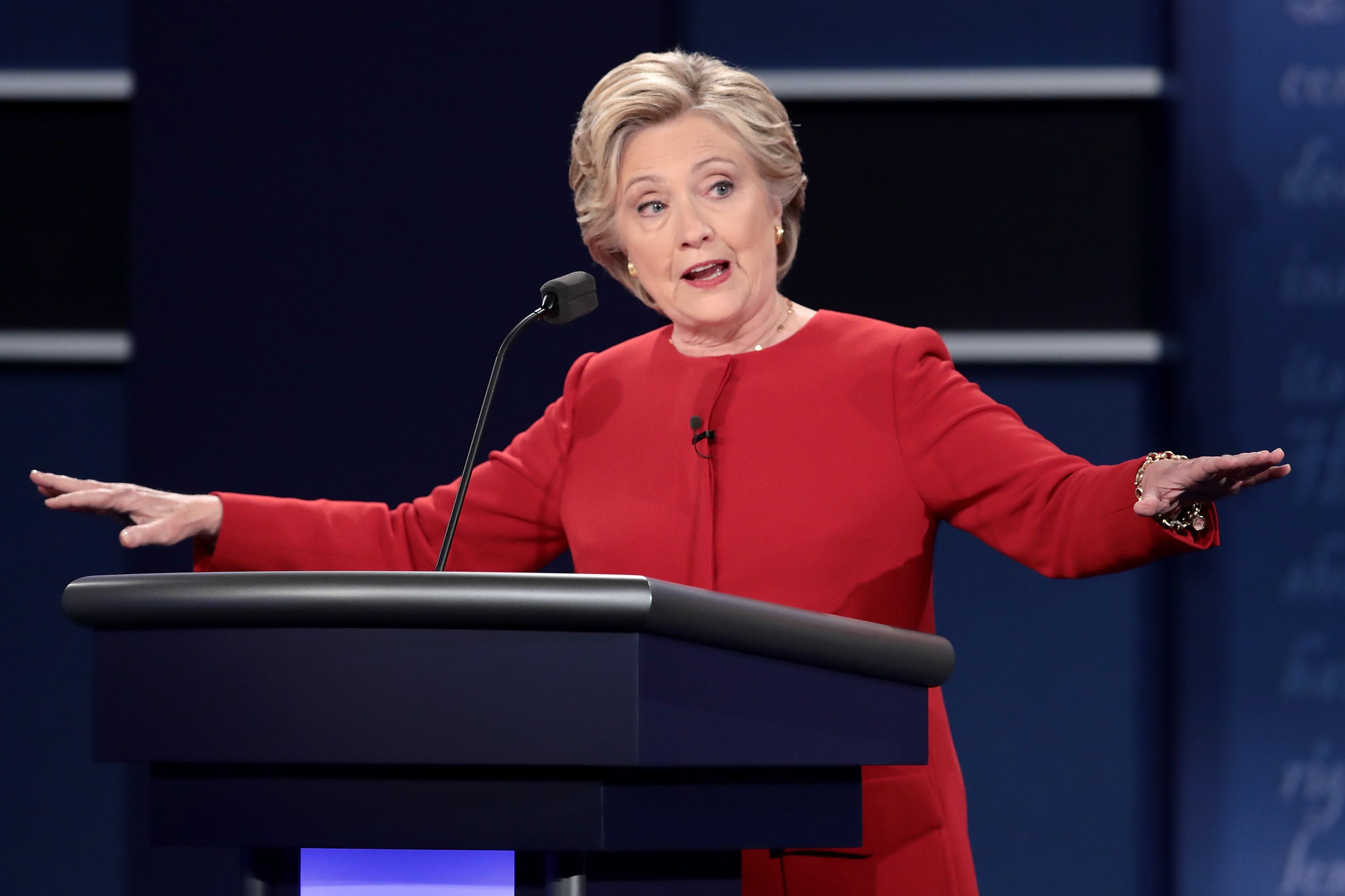Democratic presidential nominee Hillary Clinton speaks during the Presidential Debate at Hofstra University on Sept. 26, 2016 in Hempstead, N.Y. The first of four debates for the 2016 Election, three Presidential and one Vice Presidential, is moderated by NBC's Lester Holt. (Photo by Drew Angerer/Getty Images)