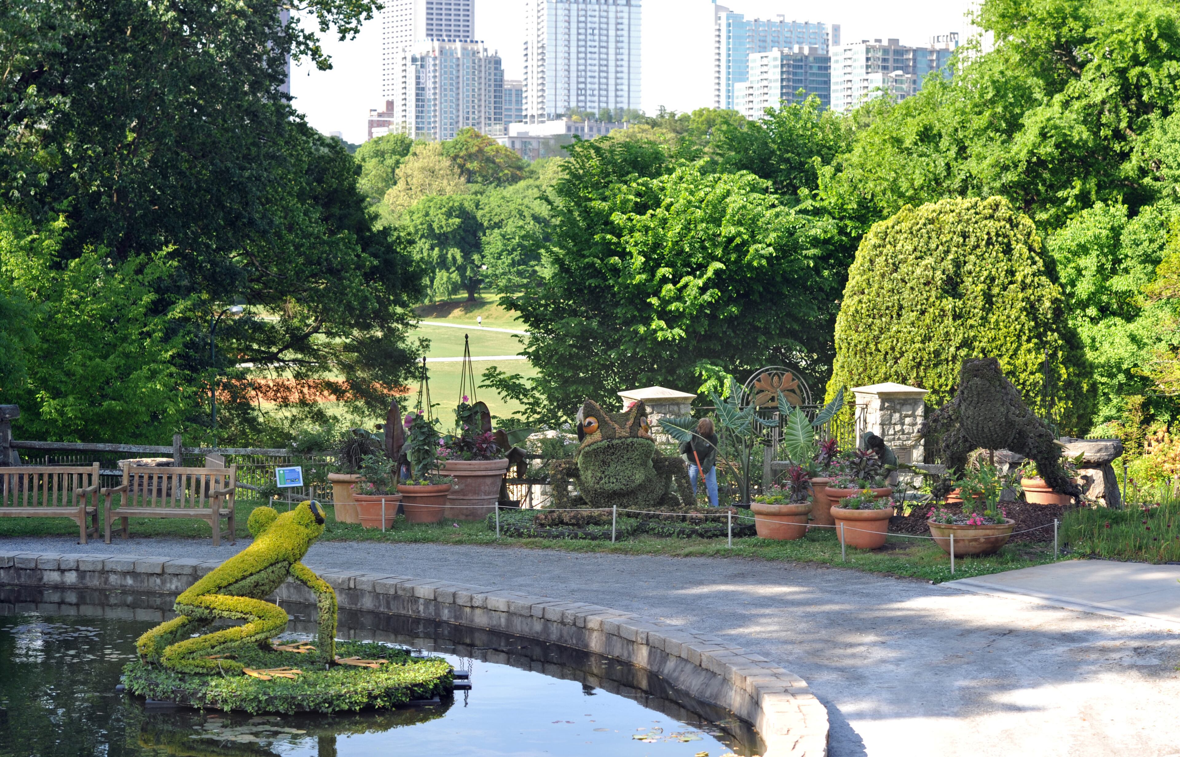 Four frogs that have joined "Imaginary Worlds" at the Atlanta Botanical Garden, on Thursday, May 1, 2014. HYOSUB SHIN / HSHIN@AJC.COM
