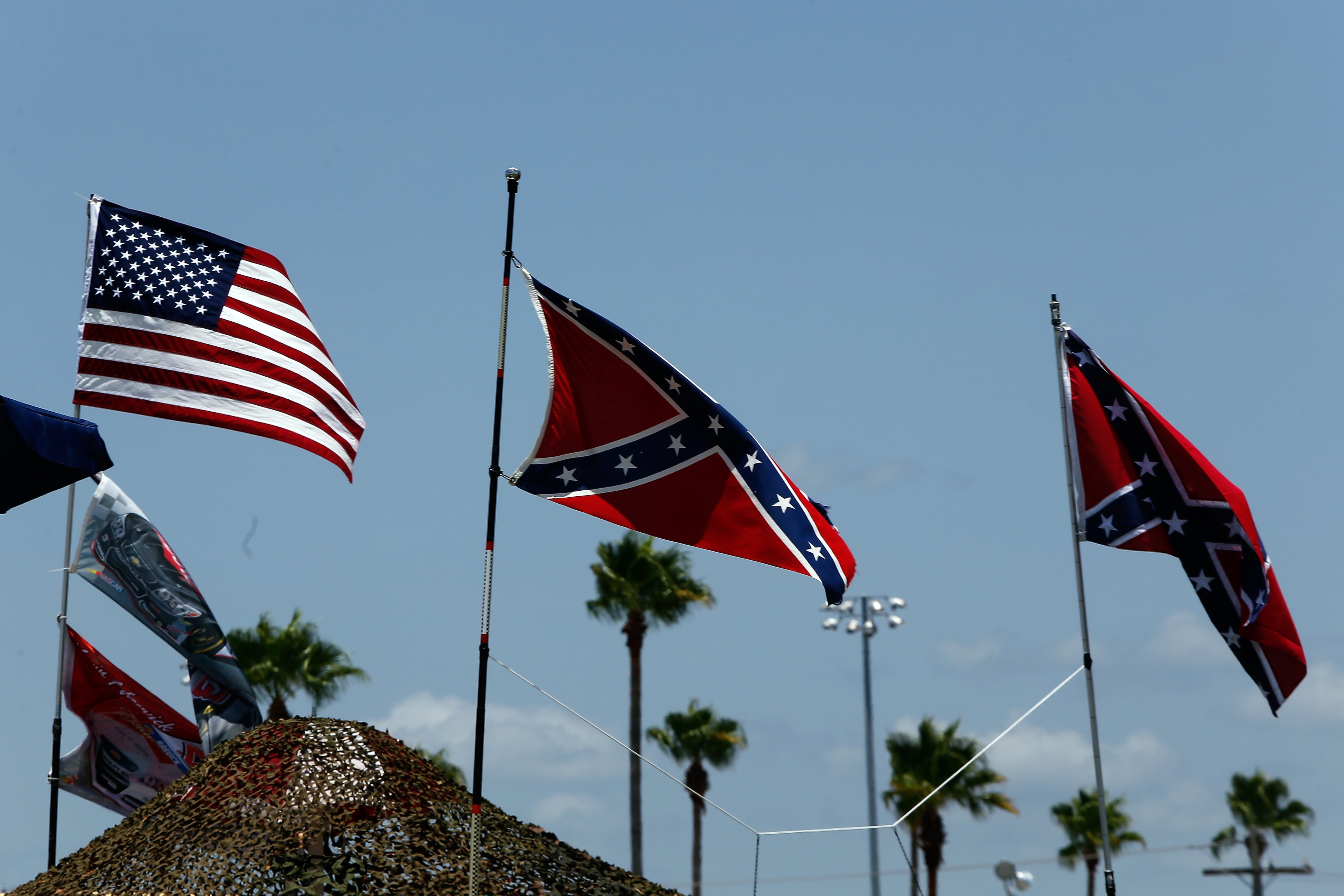 Confederate flags are seen prior to practice for the NASCAR XFINITY Series Subway Firecracker 250 at Daytona International Speedway on July 3, 2015 in Daytona Beach, Florida. (Photo by Jerry Markland/Getty Images)