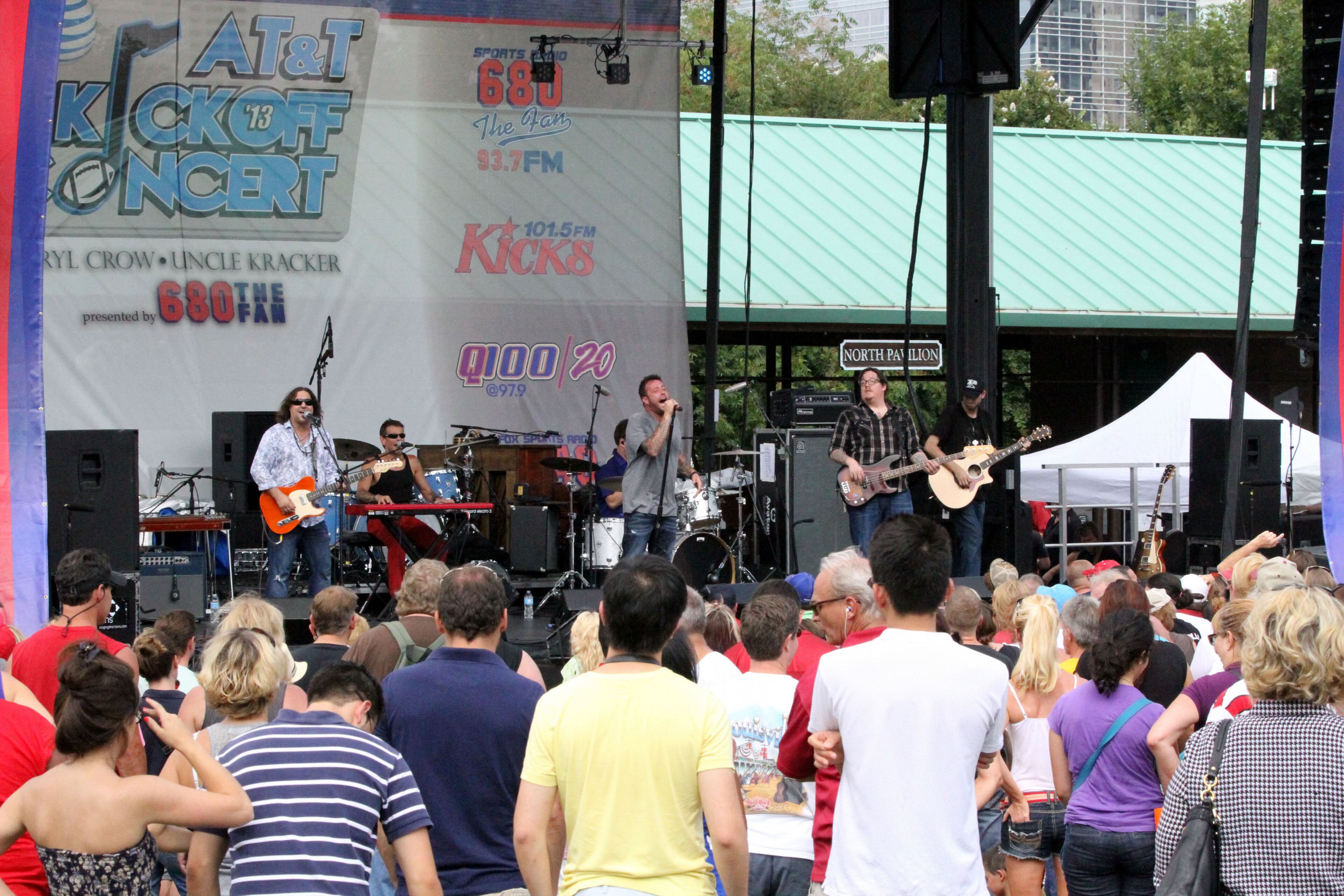 Uncle Kracker gets the crowd fired up during his performance at the Chick-fil-A Kickoff concert Saturday afternoon at Centennial Olympic Park.