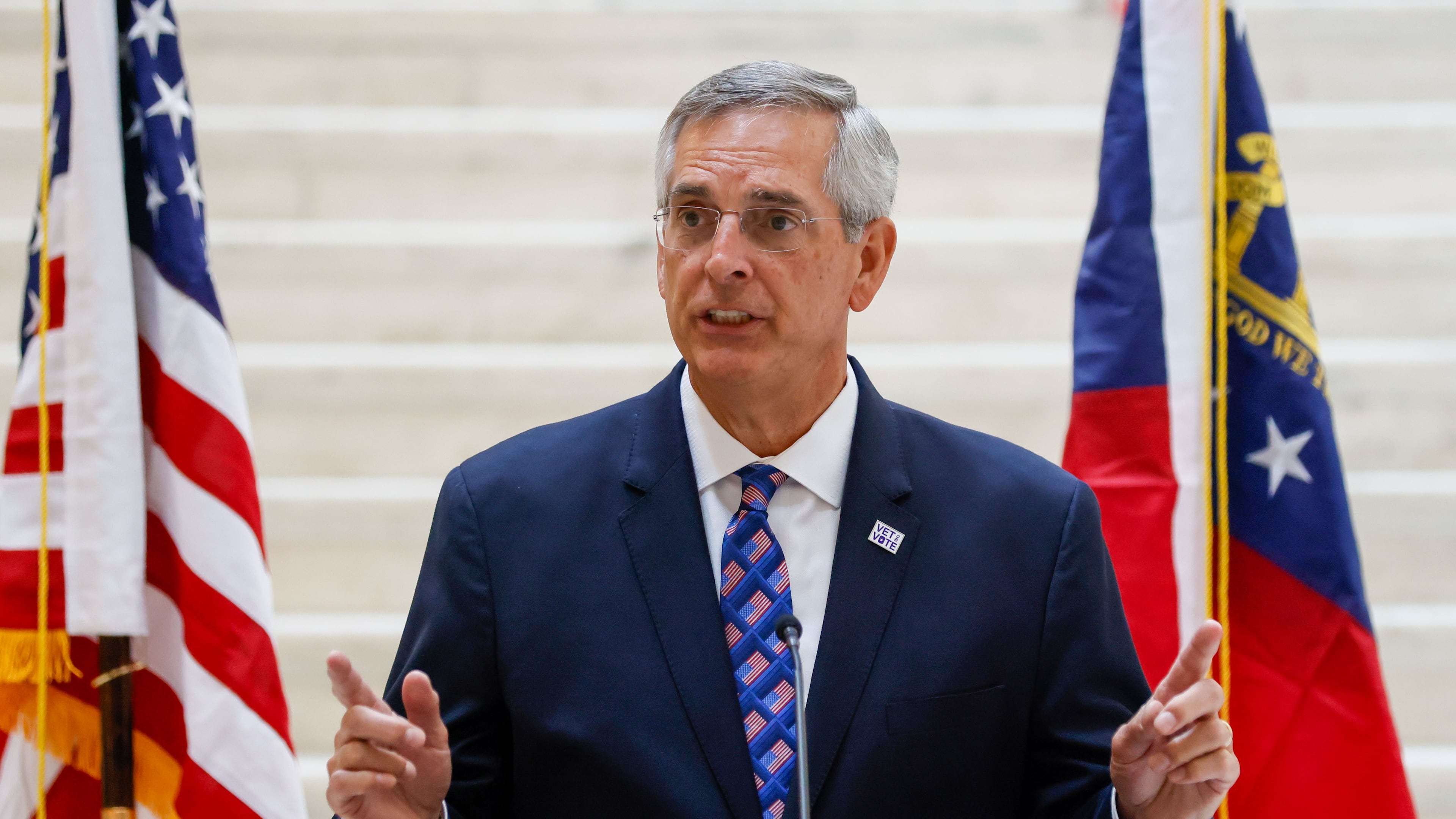 Secretary of State Brad Raffensperger launched the voter registration cancellation website Monday, providing an online method for voters to remove their outdated registrations. (Miguel Martinez / AJC)