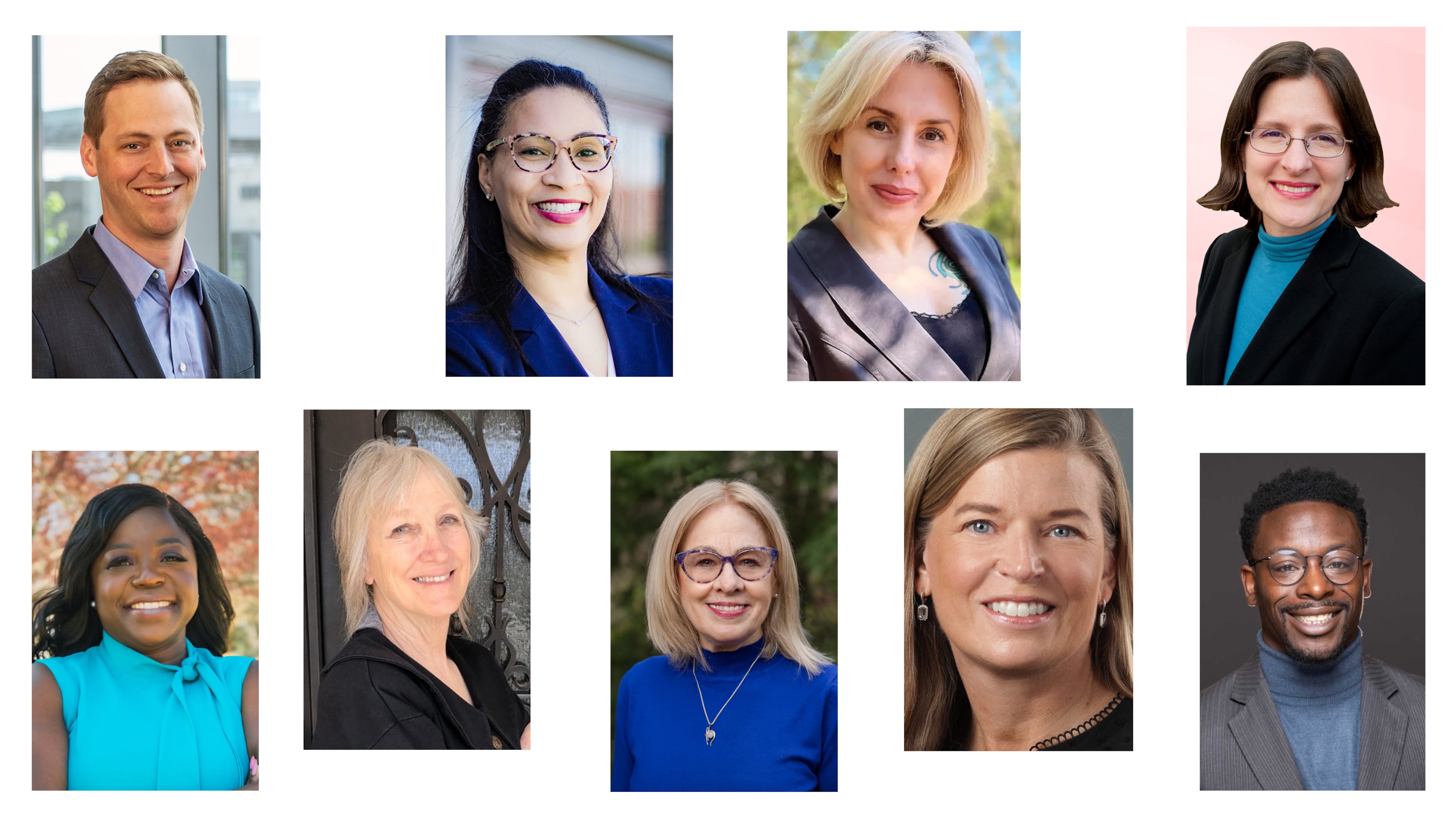 DeKalb County Board of Education candidates, clockwise from top left: Steven Bowden, Candice McKinley, Wendy Hamilton, Whitney McGinniss, Diijon DaCosta, Allyson Gevertz, Janet Hughes, Bonnie Cappell and Venola Mason