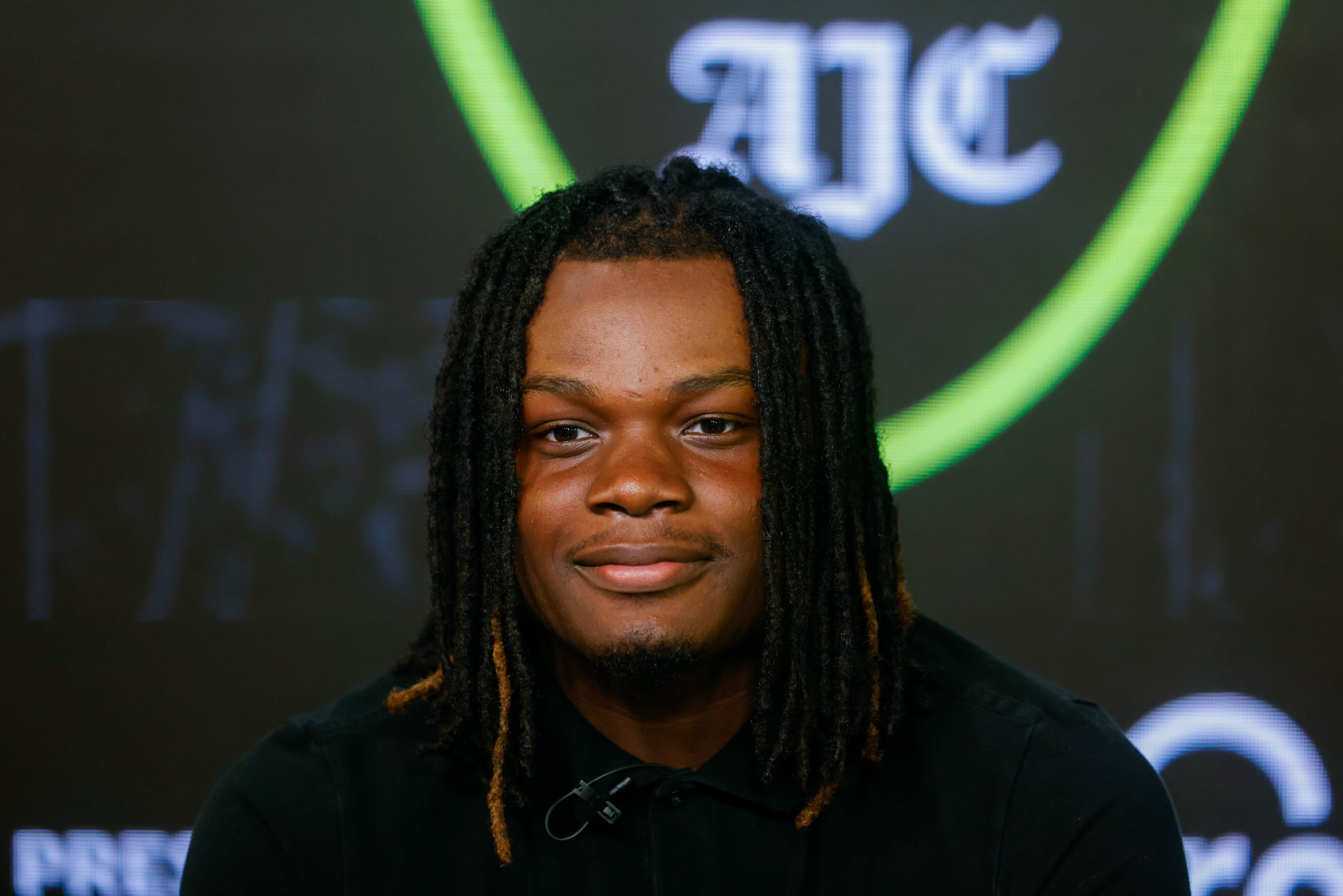 Kell’s Quinterrius “Moonie” appears during the taping of the Super 11 reveal show at Score ATL in Roswell on Aug. 3, 2026. (Arvin Temkar/AJC)