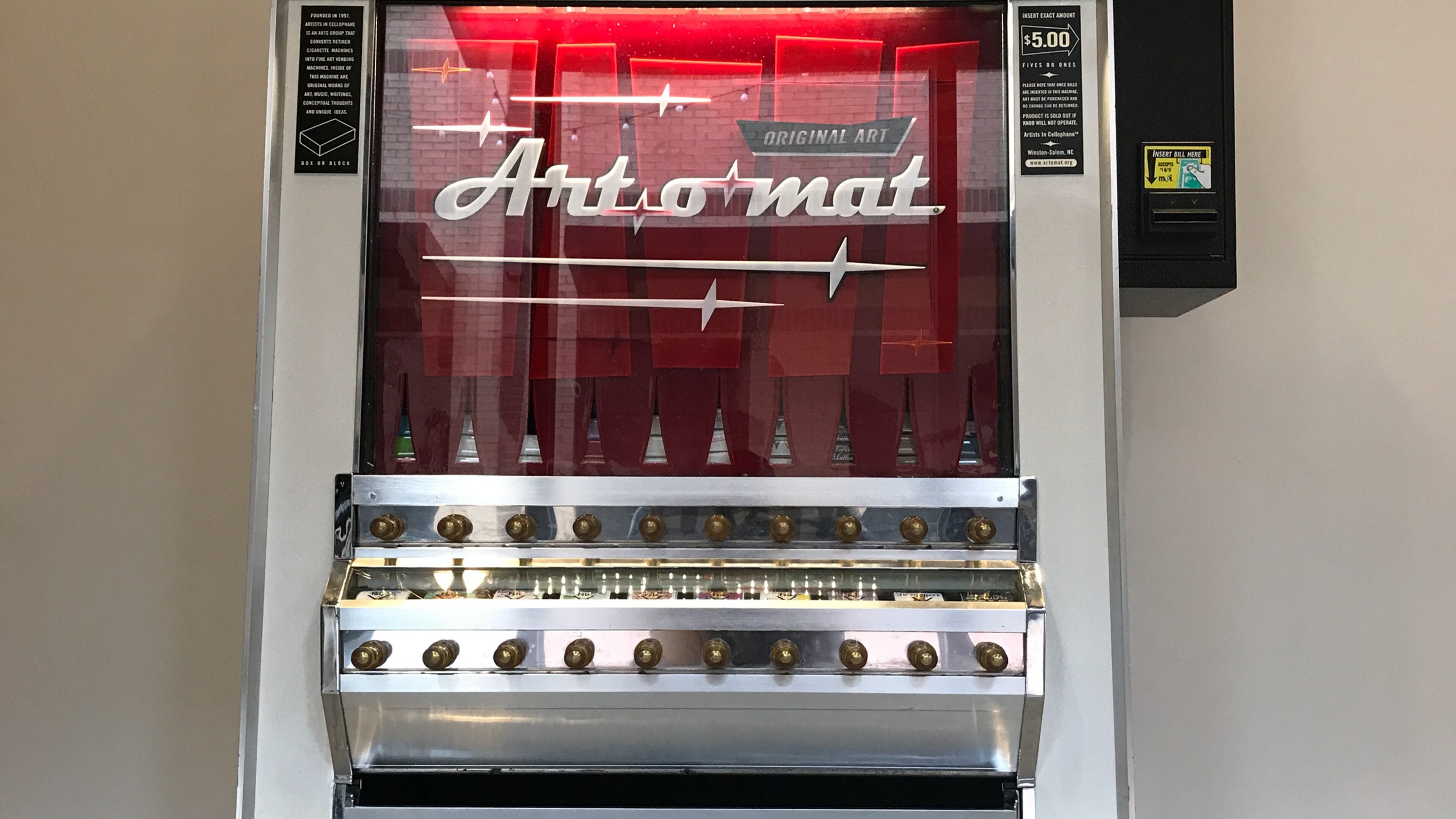 Sugar Hill’s Art-o-Mat is a rehabilitated cigarette machine that sells original works of art from artists across the country for only $5. (Courtesy City of Sugar Hill)