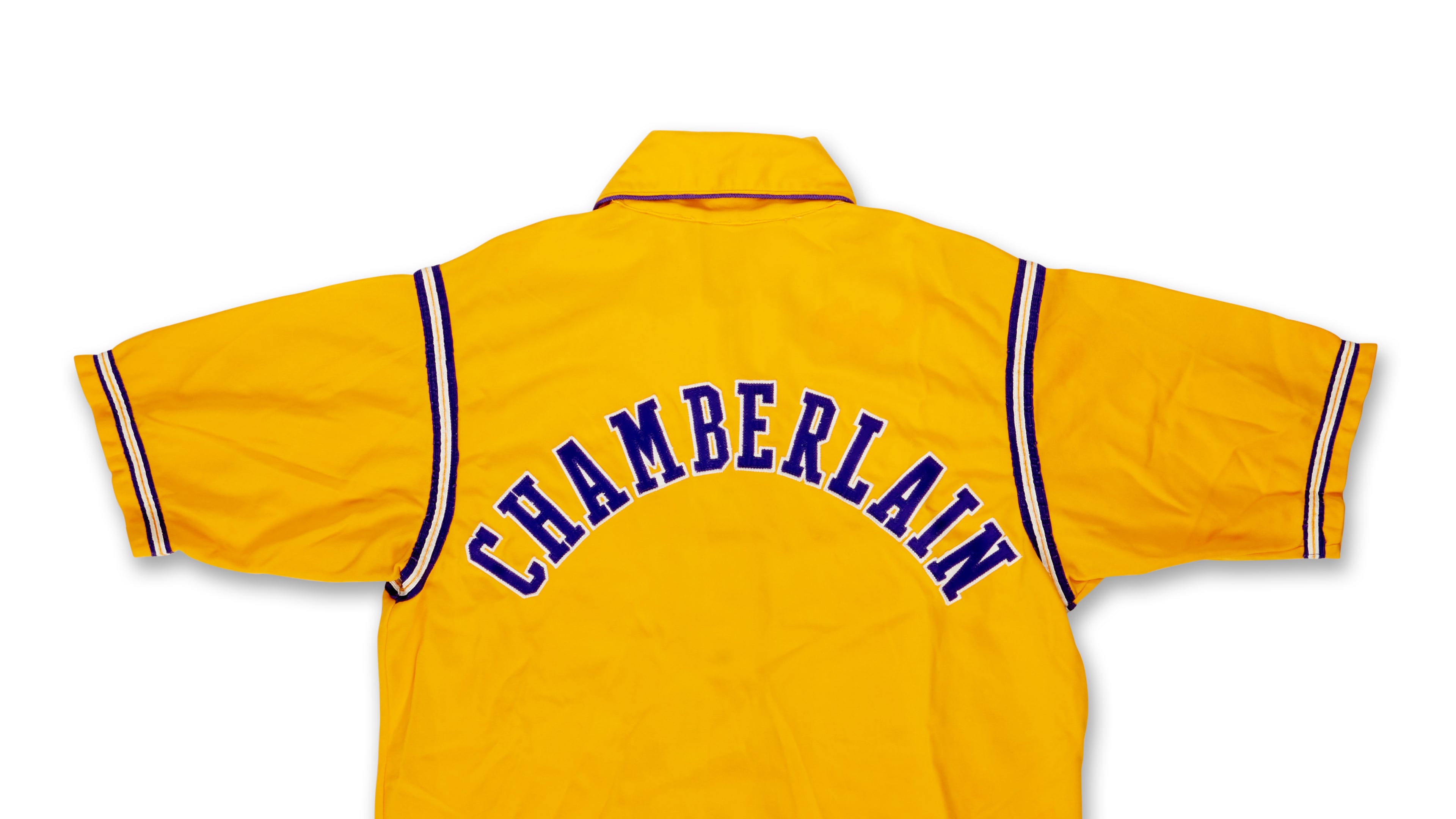 This undated photo provided by Sotheby's shows a warmup jacket worn by Wilt Chamberlain during the 1972 NBA Finals that was found in an Oregon thrift store. (Sotheby's via AP)