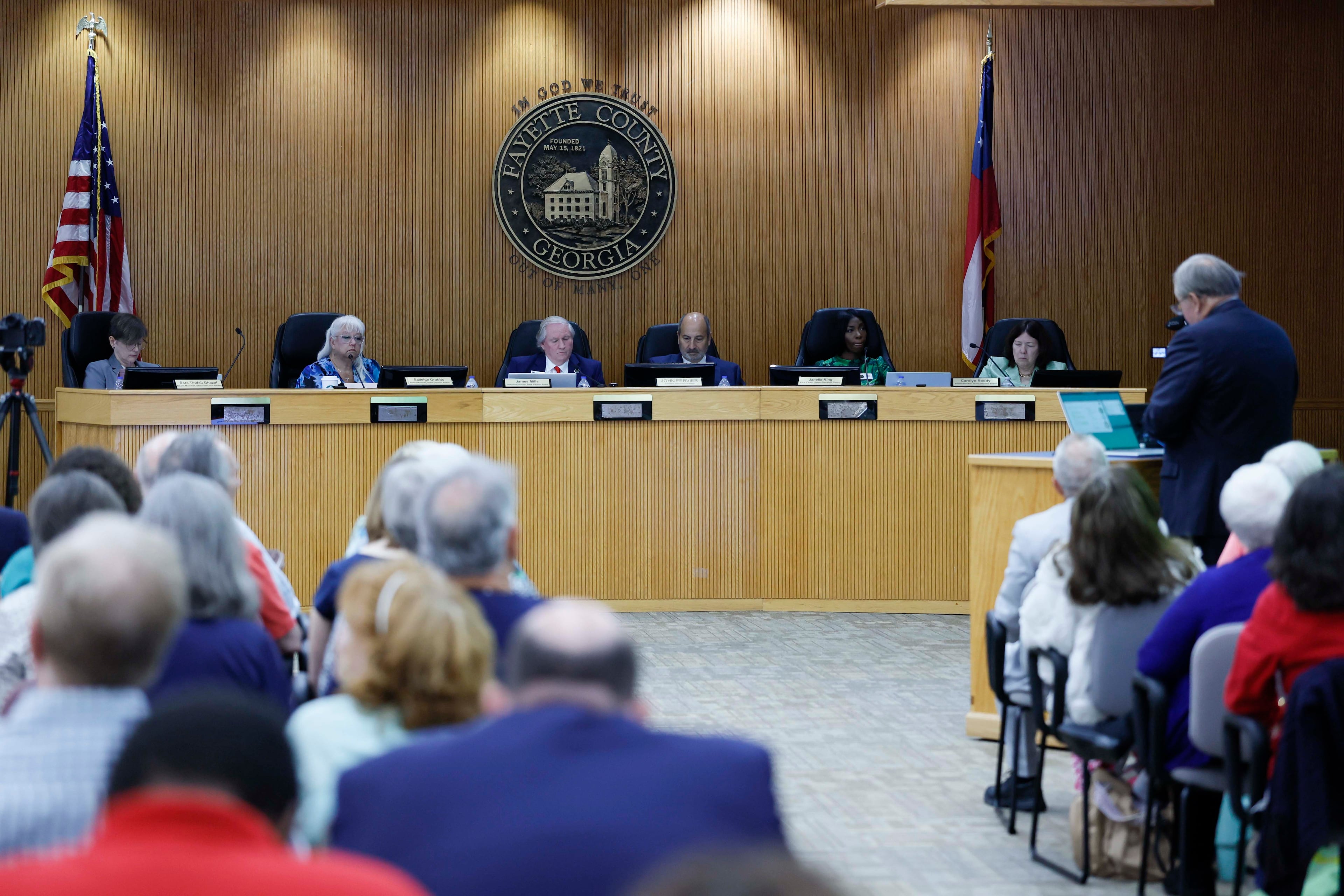 State Election Board members, seen here during a meeting last month. (Miguel Martinez/AJC)