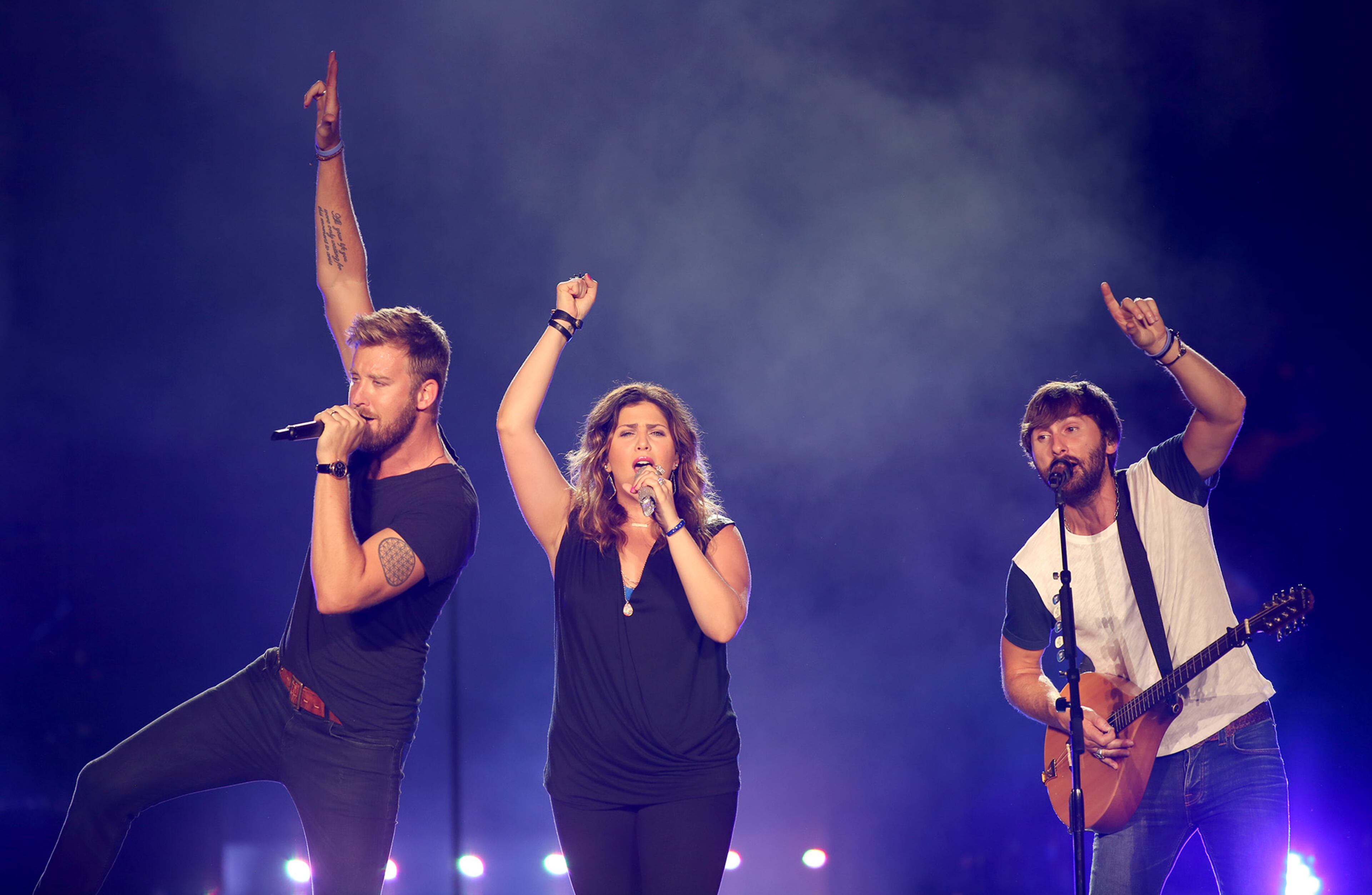 ATLANTA -- Lady Antebellum performing their "Wheels Up" tour at Aaron's Amphitheater at Lakewood, Saturday, July 18, 2015. Charles Kelley, Hillary Scott and Dave Haywood on guitar and vocals. They kicked off their set with their latest studio album "747" released in 2014, number one single "Bartender," and "Long Stretch of Love," then from their "Need You Now," album "American Honey." (Akili-Casundria Ramsess/Special to the AJC)