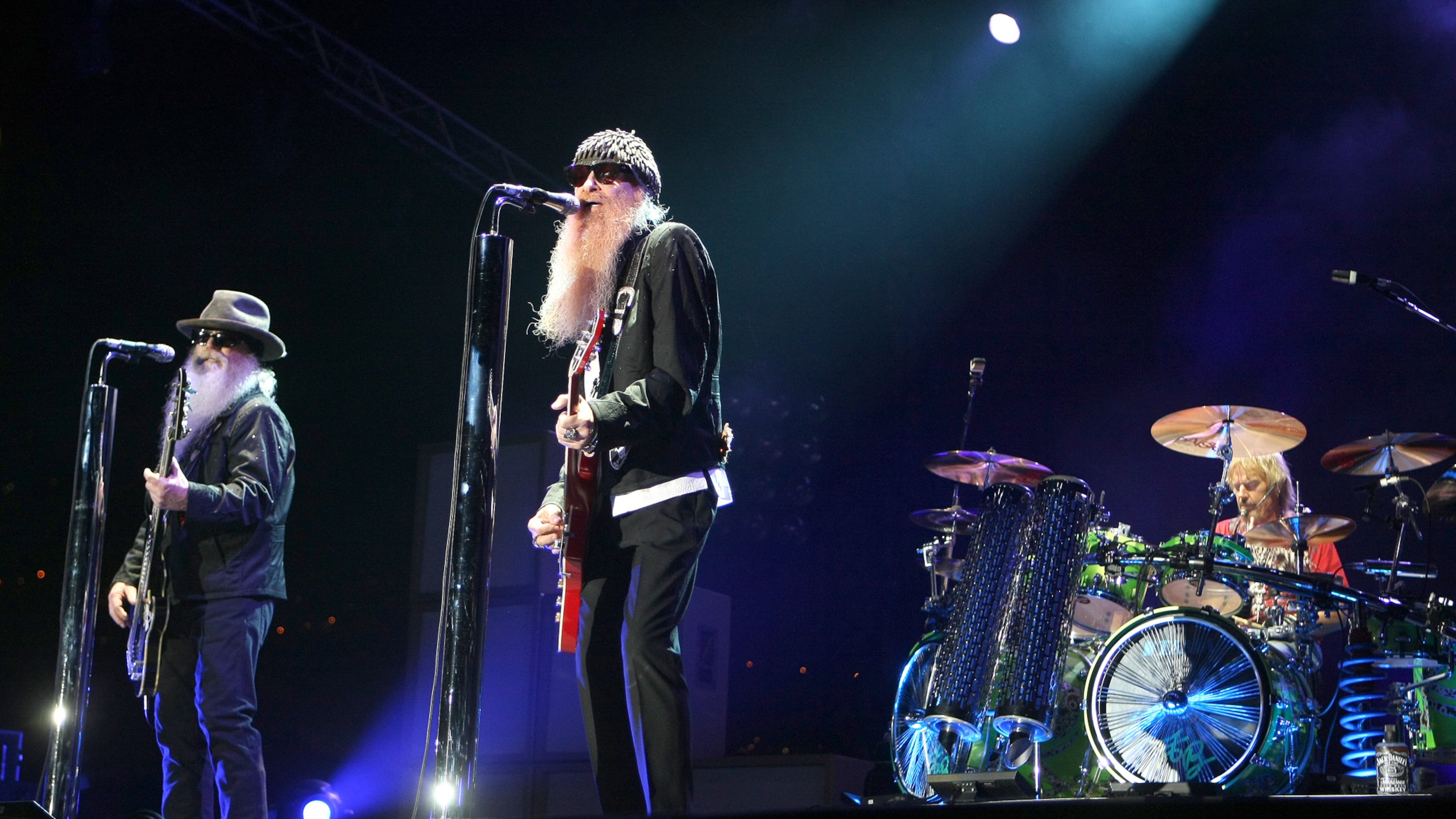 FILE - Billy Gibbons, from left, Dusty Hill and Frank Beard of ZZ Top, perform in Monaco on July 5, 2010. (AP Photo/Lionel Cironneau, File)