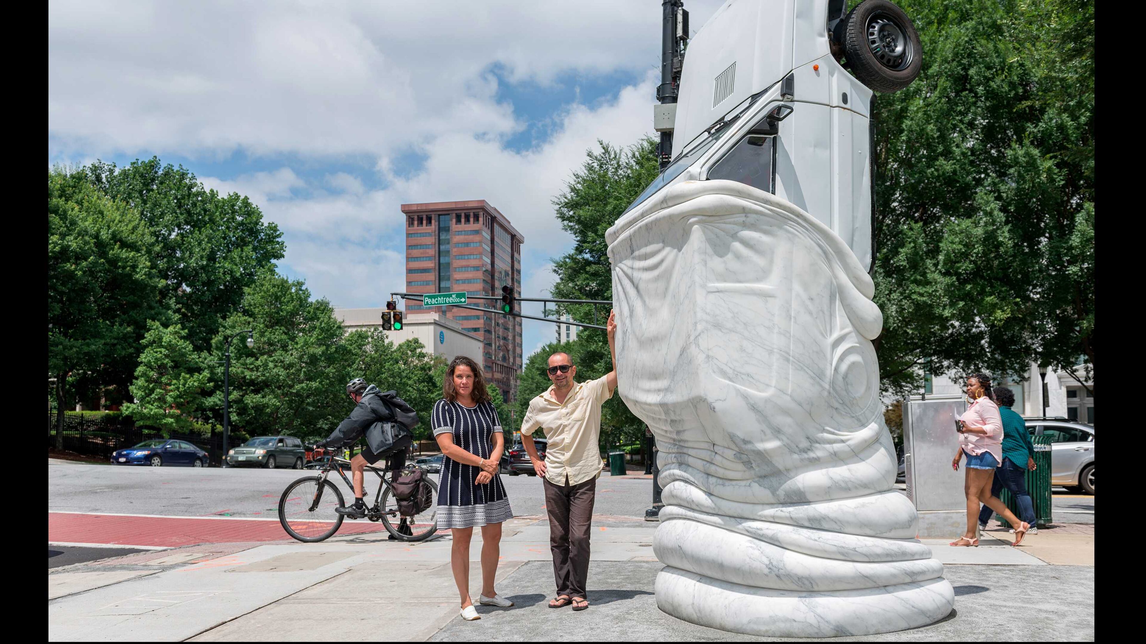 German artists Julia Venske and Gregor Spänle with their creation, “Autoeater.”