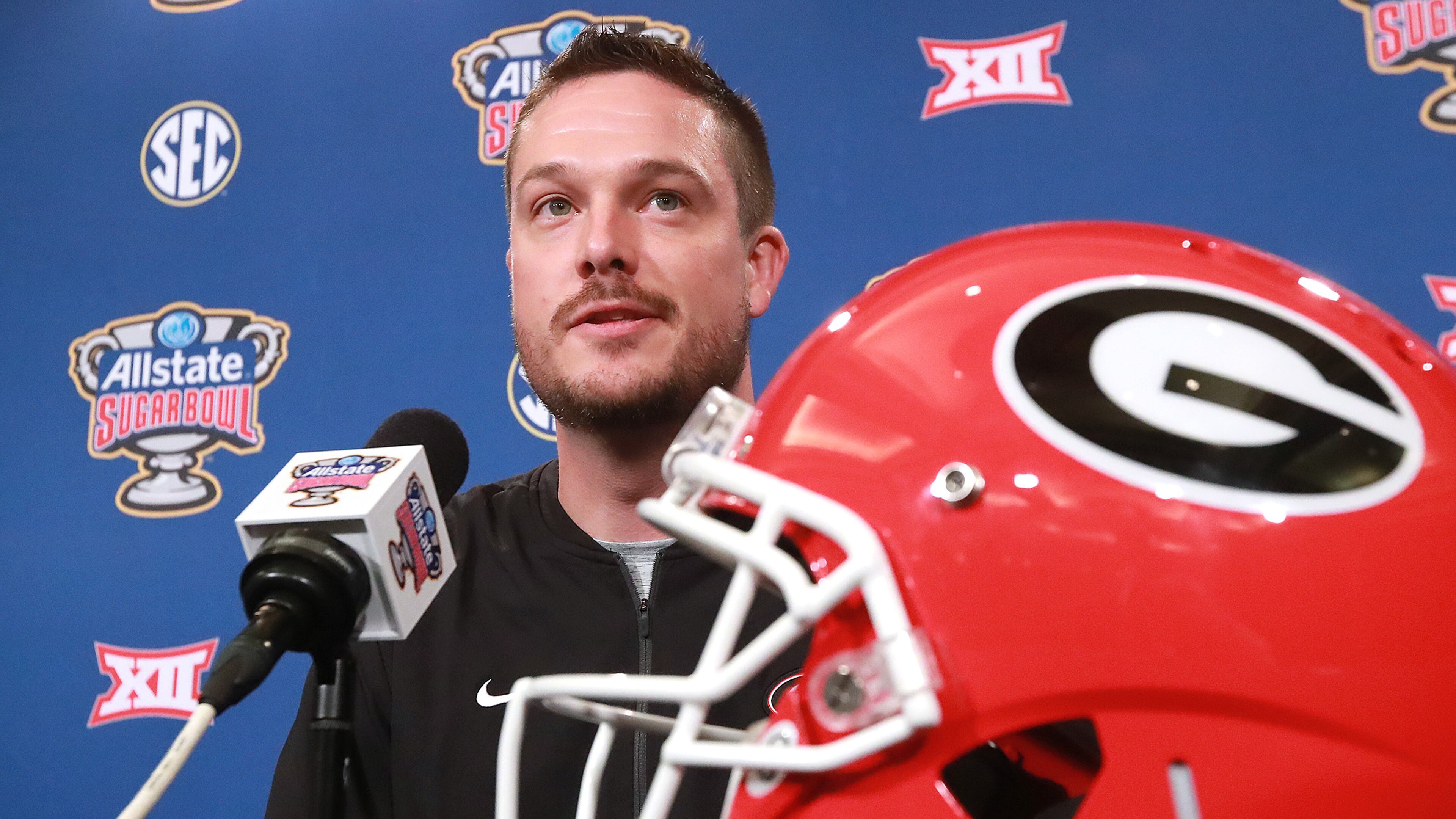 Dan Lanning, Georgia’s assistant coach for outside linebackers, takes questions on Saturday, Dec 29, 2018, in New Orleans.