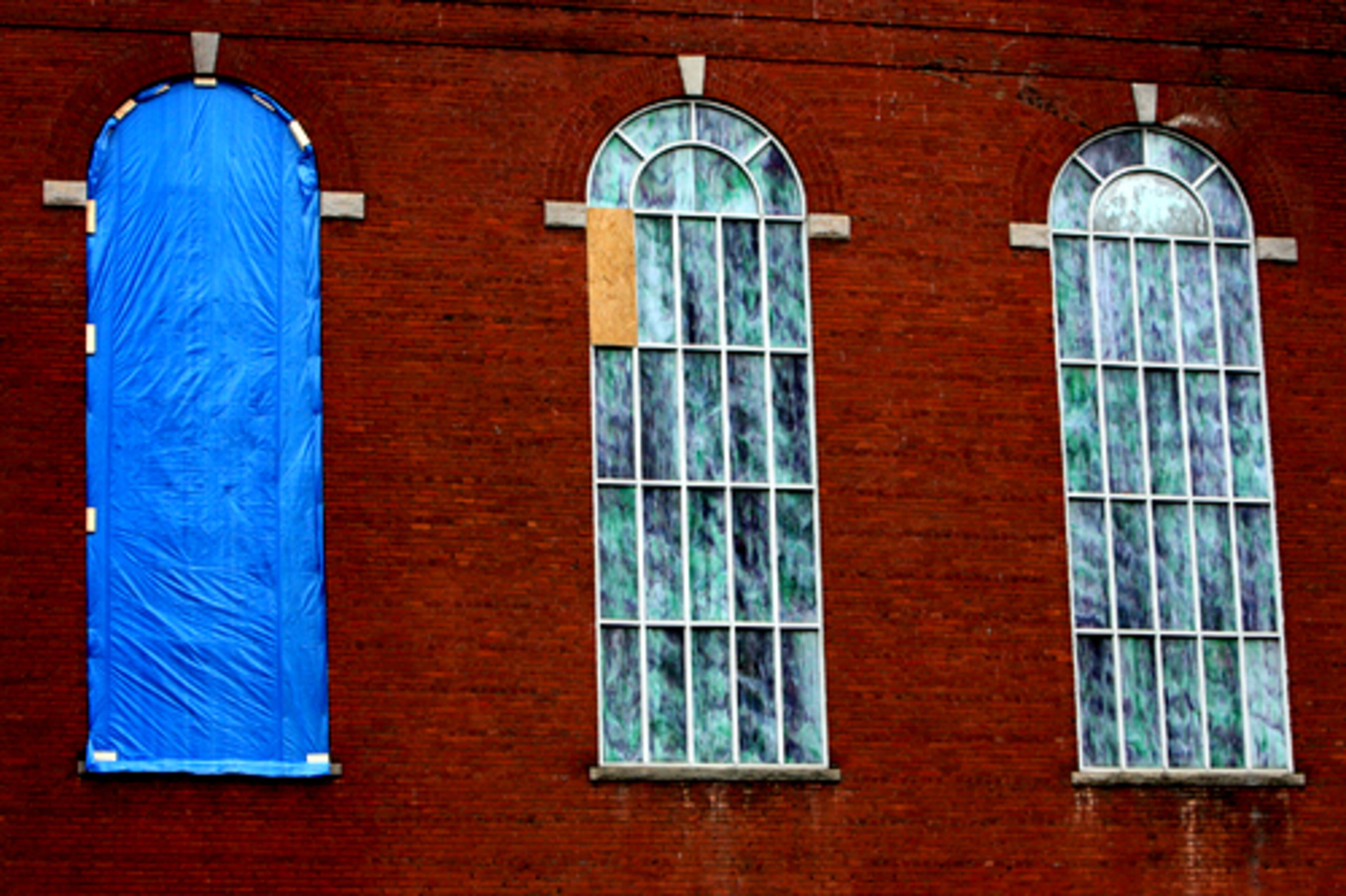 The stained-glass windows of the former church also sustained damage and had to be replaced.