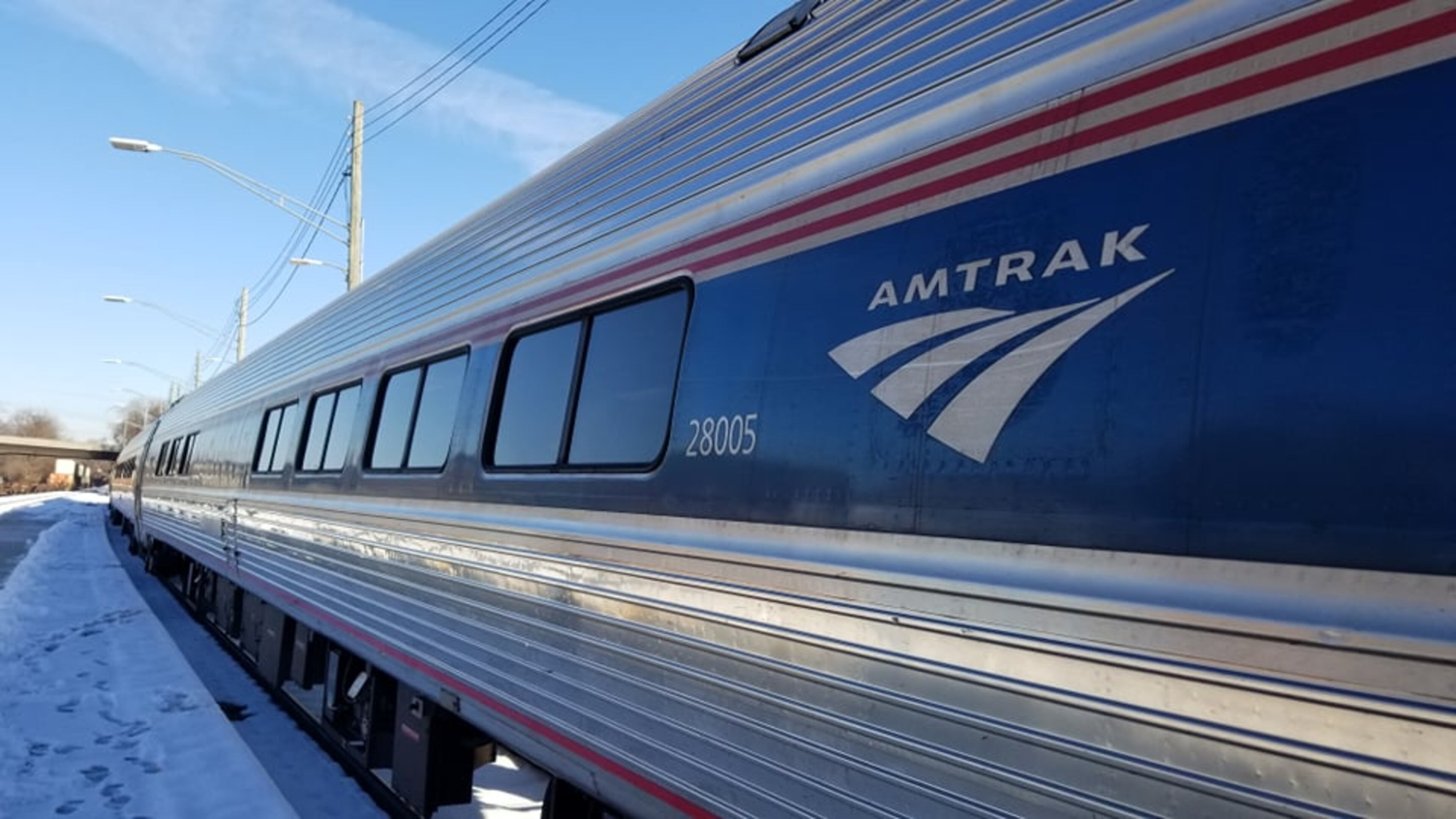 Fallen trees have trapped Amtrak Crescent Train 20 near Lynchburg, Virginia, on Tuesday, Jan. 4, 2022. The train, which departed Atlanta early Monday morning has been delayed by a winter storm that felled trees. (Photo courtesy of Sean R. Thornton)