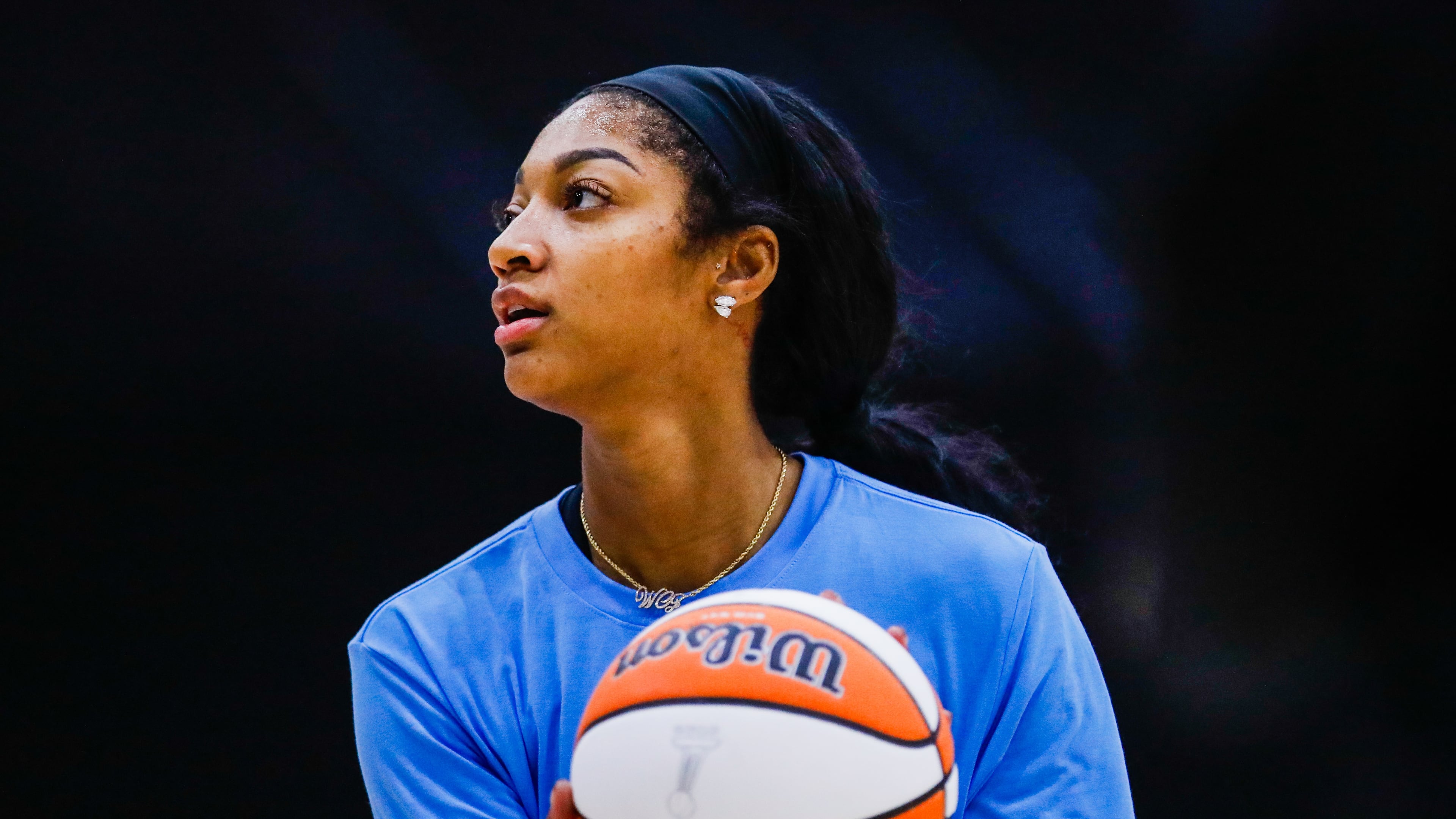 Atlanta Dream forward Angel Reese attempts a basket during a media day in Oakland, Calif., Friday, Oct. 16, 2026, ahead of Saturday's Game 1 of the WNBA basketball Finals against the Golden State Valkyries. (Yalonda M. James/San Francisco Chronicle via AP)
