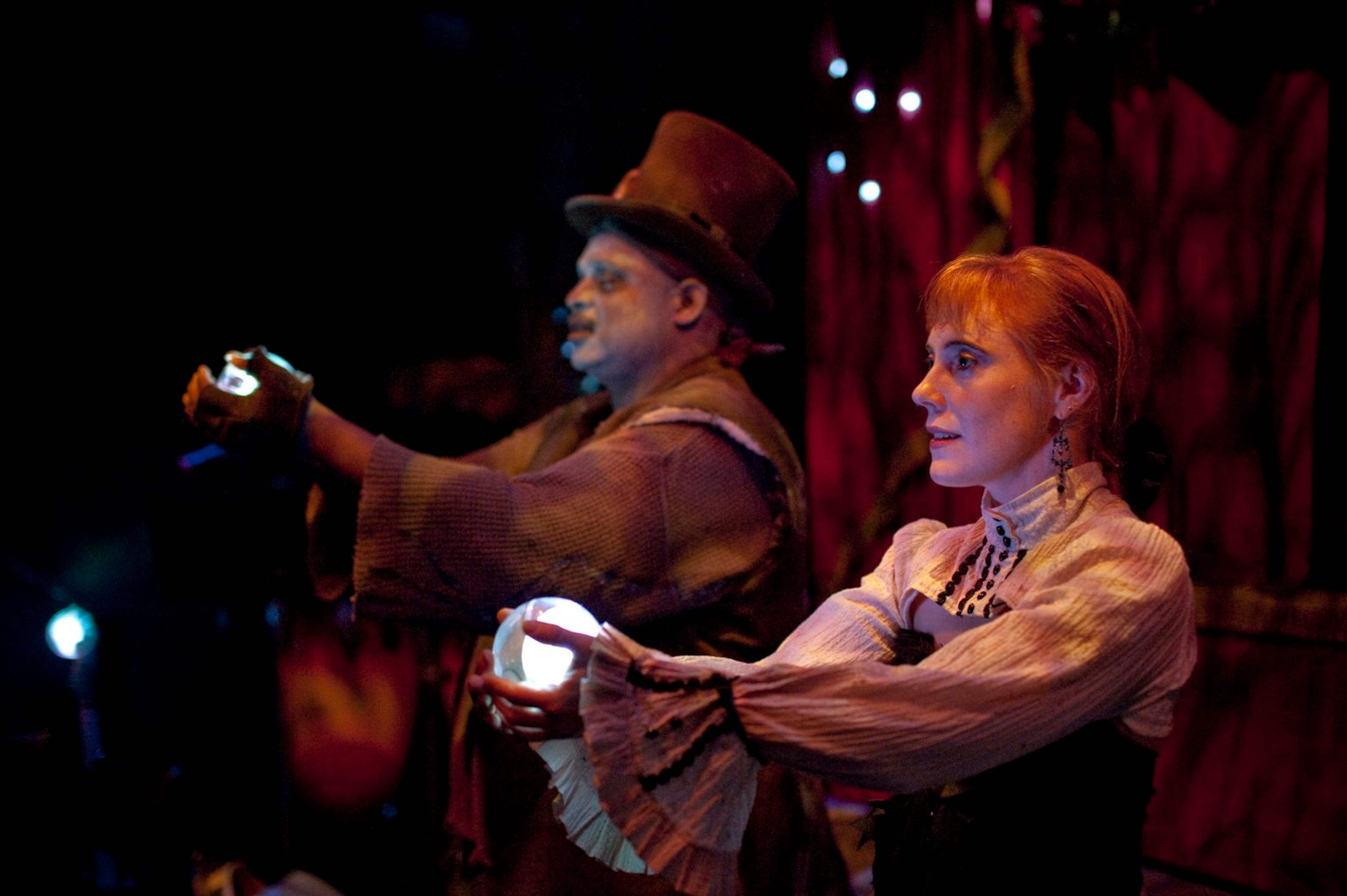 Darkly Dreadful (Spencer Stephens) and Lady Dreadful (Reay Maxwell) perform a finale number in an earlier production. (Courtesy of Center for Puppetry Arts)