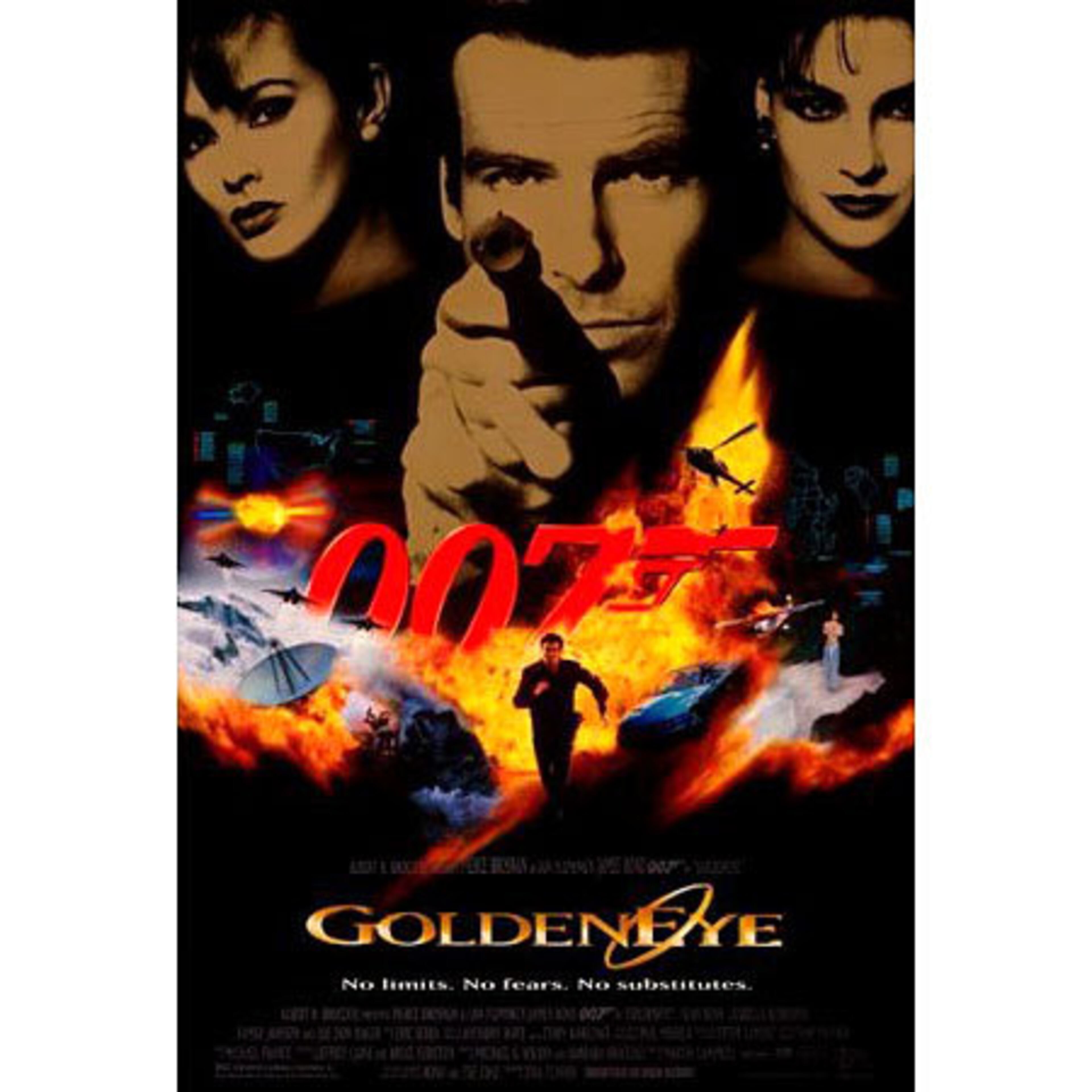 'GOLDENEYE,' 1995: GoldenEye was the name of Fleming's estate in Jamaica but was never an 007 book. Pierce Brosnan, whom many thought was born to play Bond, takes over from Dalton, and the box office goes up. The first 007 movie with a BMW product placement tie-in, which did well for BMW but bugged purists.