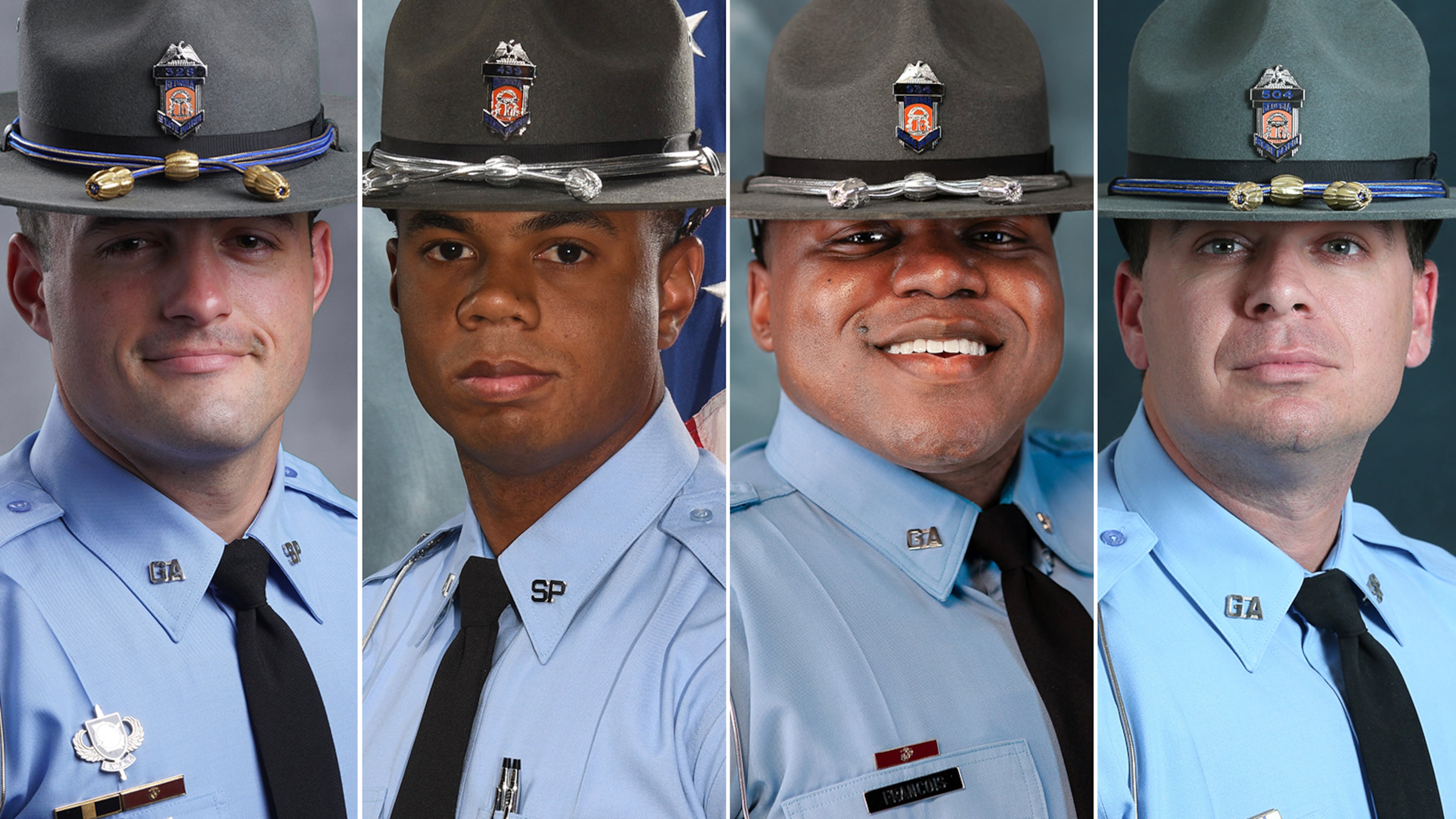 Four former Georgia State Patrol troopers (left to right, Hunter Waters, Tyler Byrd, Isaiah Francois and Joseph Curlee) have been named in a Georgia Department of Public Safety internal investigation that began in January. All four troopers have been fired. (Georgia Dept. of Public Safety)