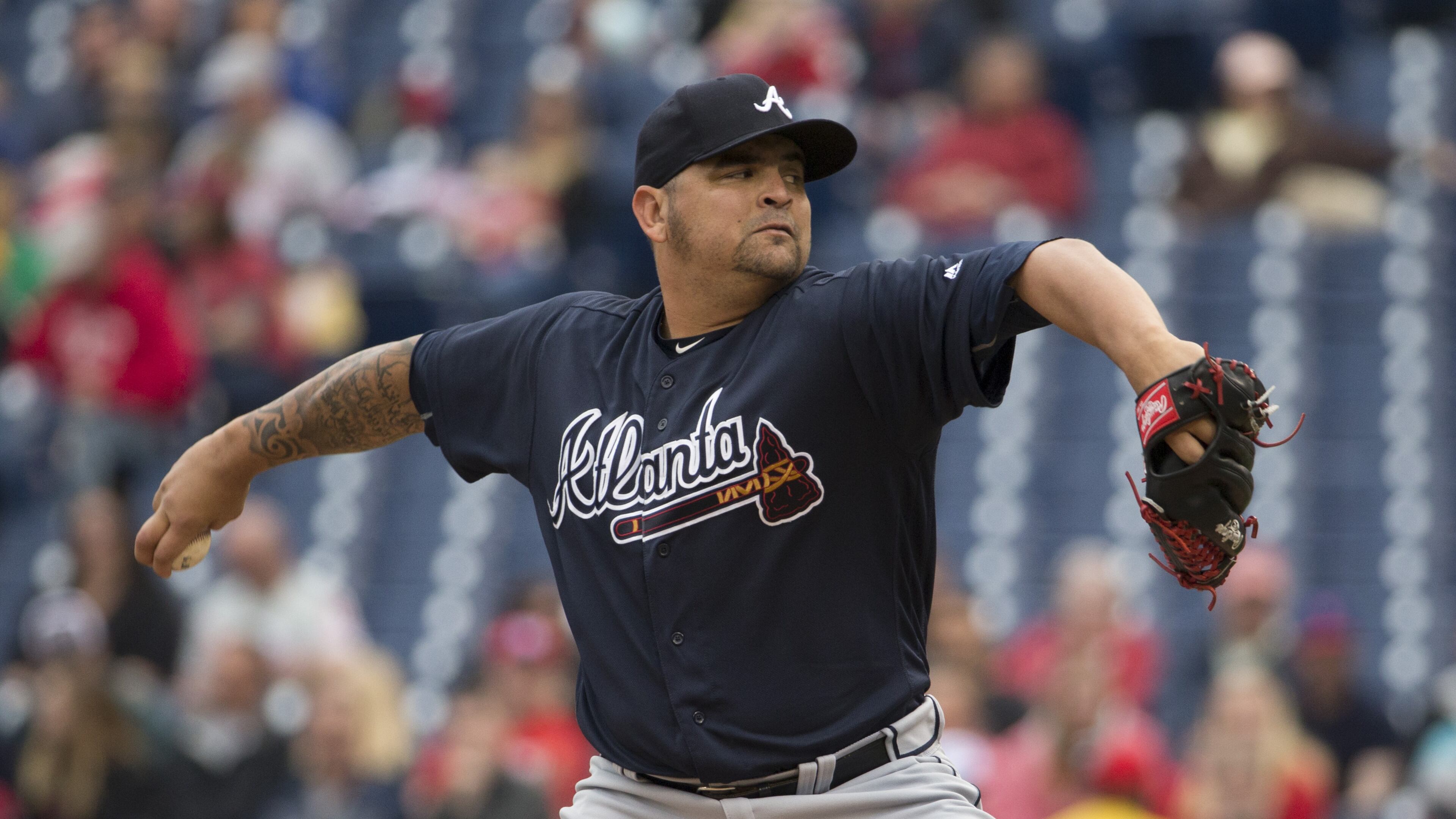 PHILADELPHIA, PA - MAY 21: Williams Perez #57 of the Atlanta Braves throws a pitch in the bottom of the first inning against the Philadelphia Phillies at Citizens Bank Park on May 21, 2016 in Philadelphia, Pennsylvania. (Photo by Mitchell Leff/Getty Images)