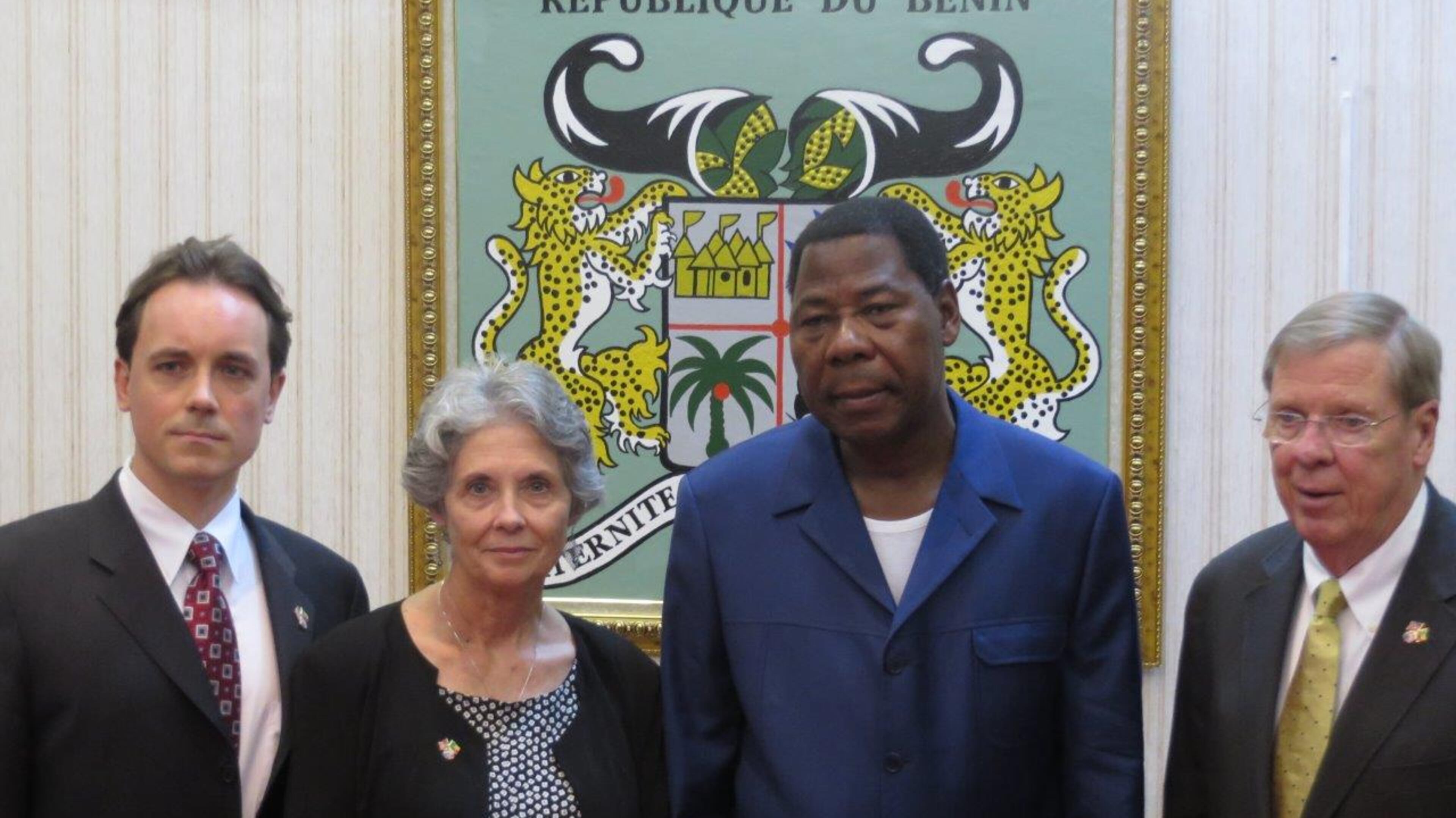 From Benin, left to right: David Puzey, Lois Puzey of Cumming, Ga., President Thomas Yayi Boni and U.S. Sen. Johnny Isakson.
