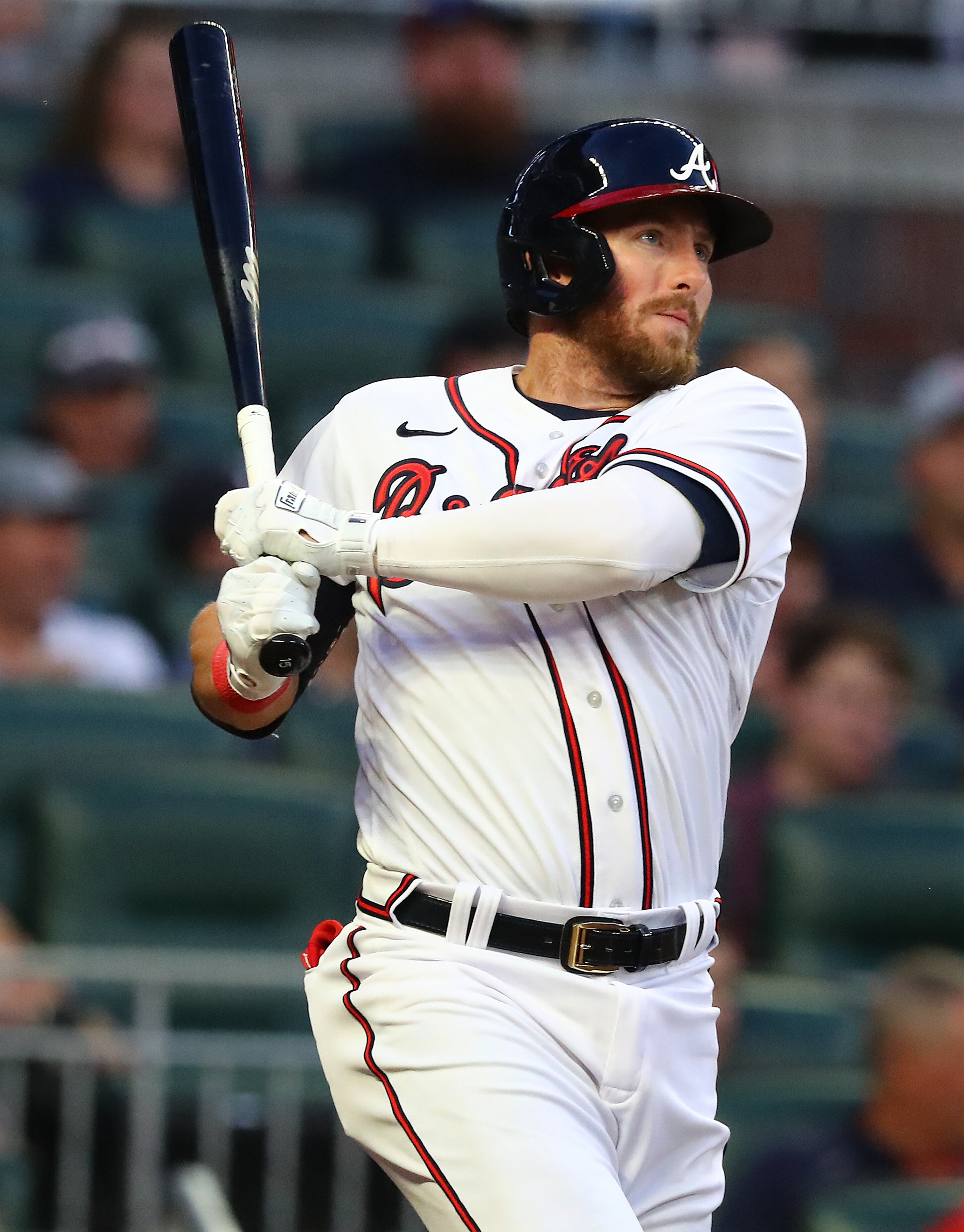 Braves outfielder Robbie Grossman hits a solo home run against the New York Mets for a 1-0 lead during the third inning in a MLB baseball game on Tuesday, August 16, 2022, in Atlanta. “Curtis Compton / Curtis Compton@ajc.com