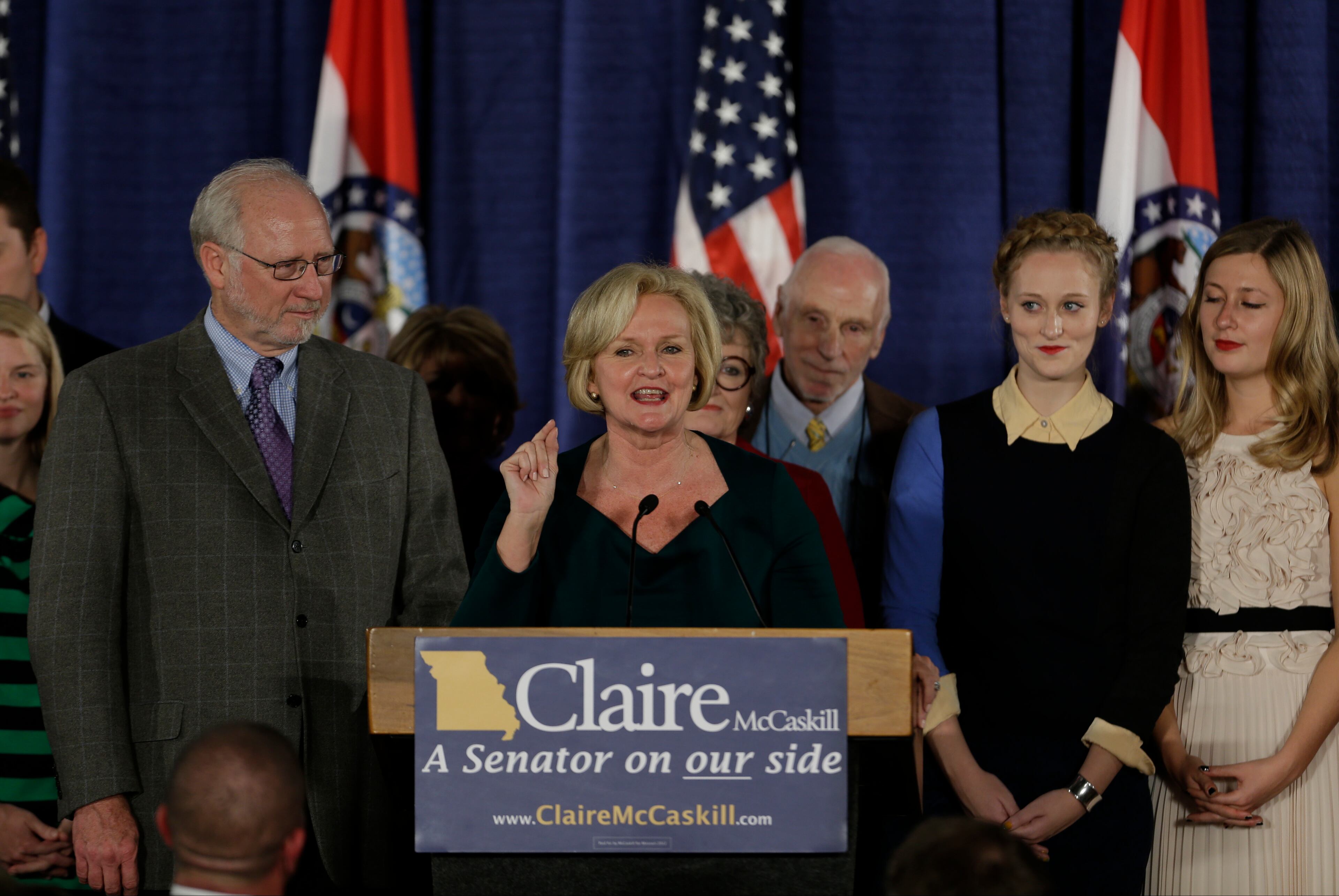 Flanked by family members, Sen. Claire McCaskill, D-Mo., declares victory over challenger Rep. Todd Akin, R-Mo., in the Missouri Senate race Tuesday, Nov. 6, 2012, in St. Louis. When the 113th Congress convenes next year, one of every five members of the Senate will be women.