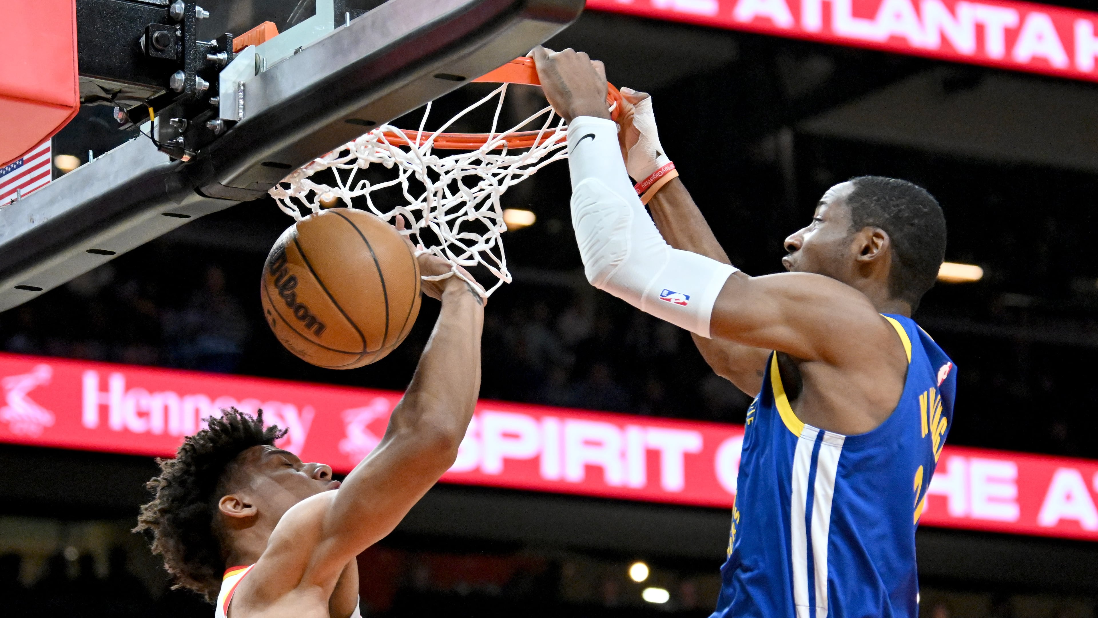 The Hawks reportedly have acquired Jonathan Kuminga and Buddy Hield from the Warriors for Kristaps Porzingis. (Hyosub Shin / Hyosub.Shin@ajc.com)