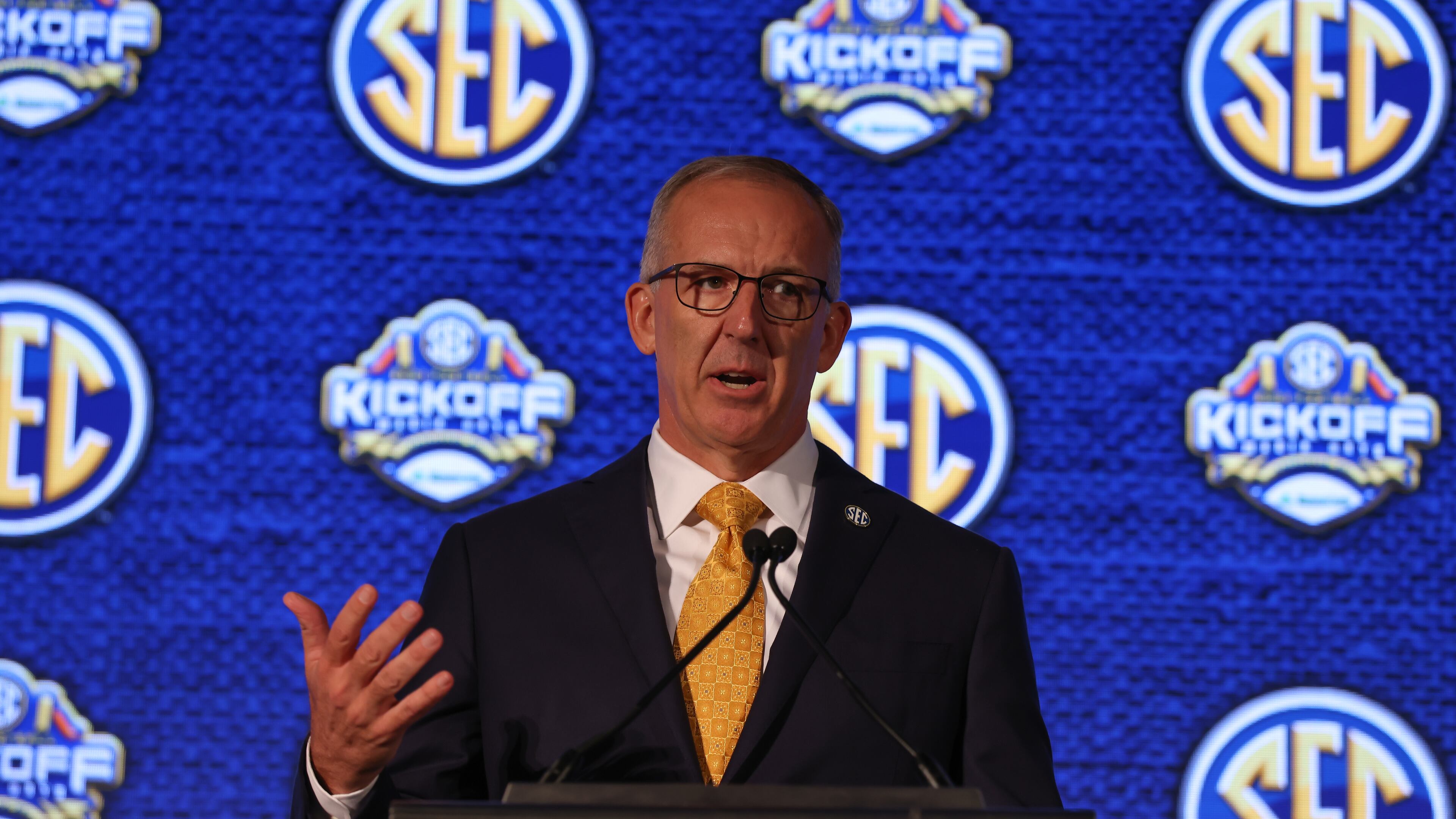 SEC Commissioner Greg Sankey speaks. File photo