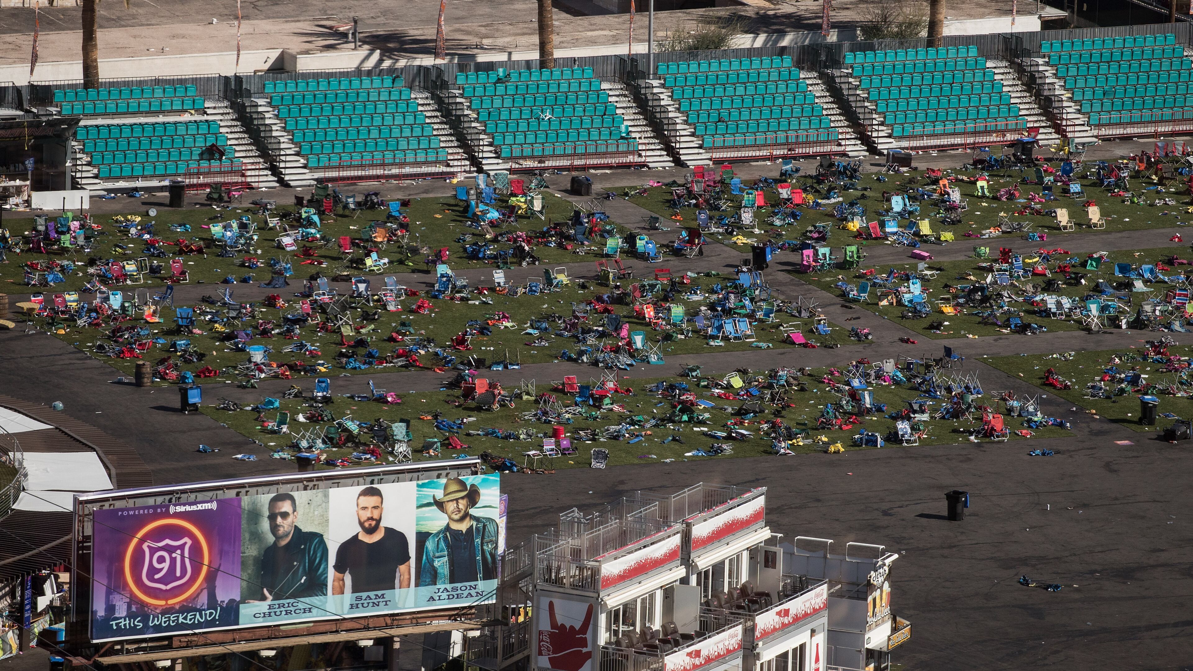 Belongings are scattered and left behind at the site of the mass shooting at the Route 91 Harvest Festival in Las Vegas. (Photo by Drew Angerer/Getty Images)