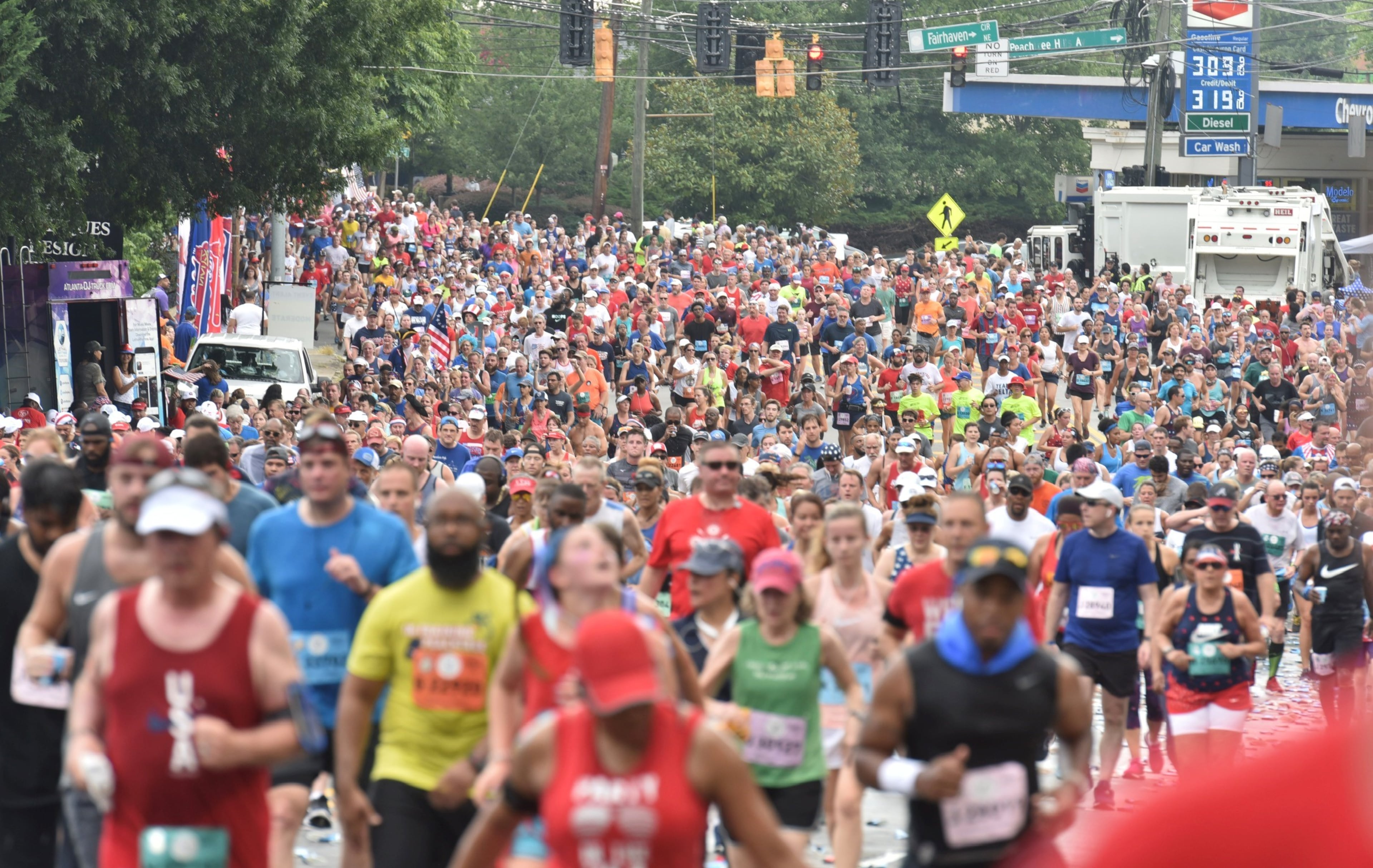 The scene in the middle of the AJC Peachtree Road Race on Thursday, July 4, 2019.