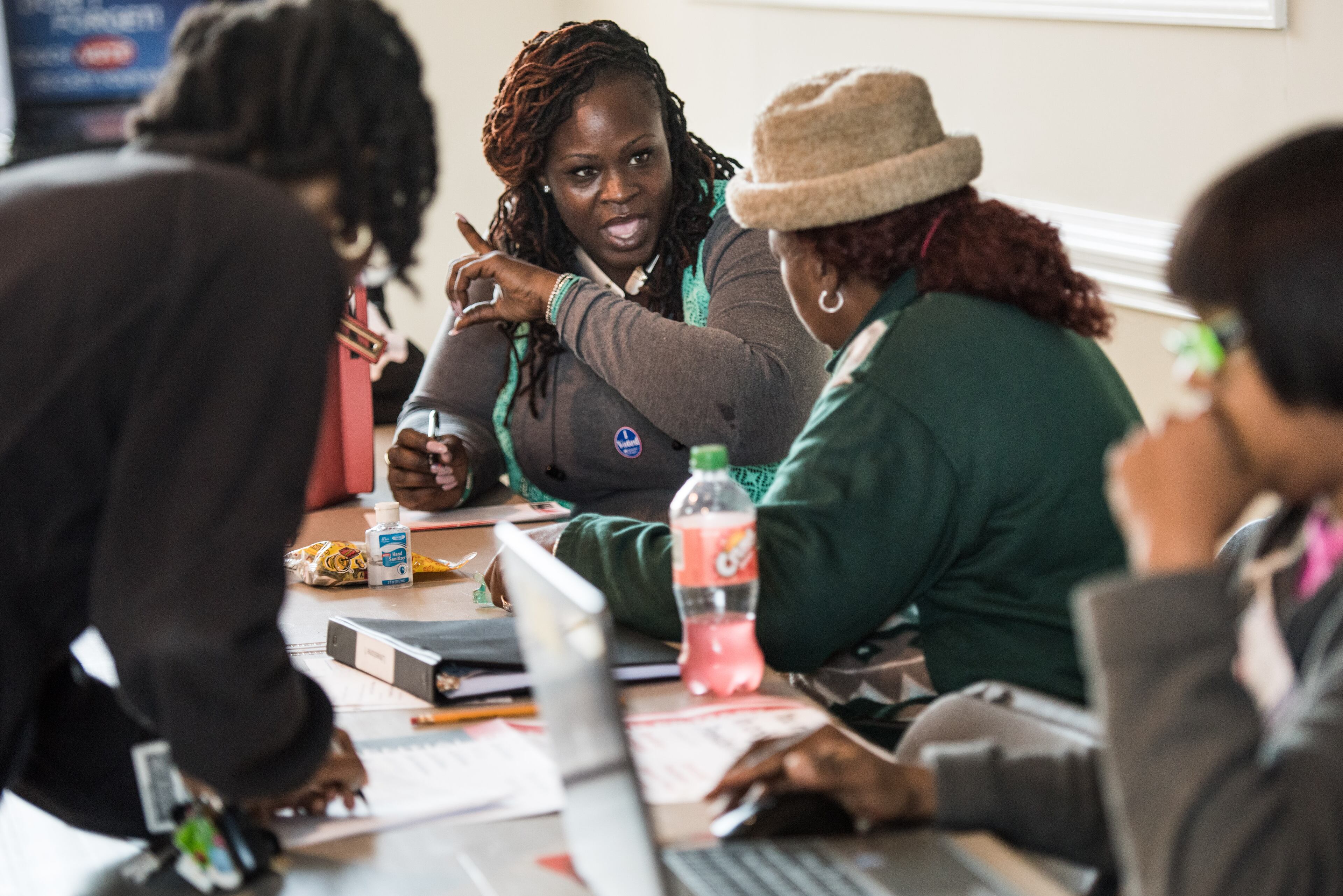 COLUMBIA, SC - FEBRUARY 27: Roberta Green chats with poll workers after voting in the South Carolina Democratic presidential primary at the Prince of Orange Mall February 27, 2016 in Orangeburg, South Carolina. Voters in 12 states and one U.S. territory will participate in Super Tuesday on March 1. (Photo by Sean Rayford/Getty Images)