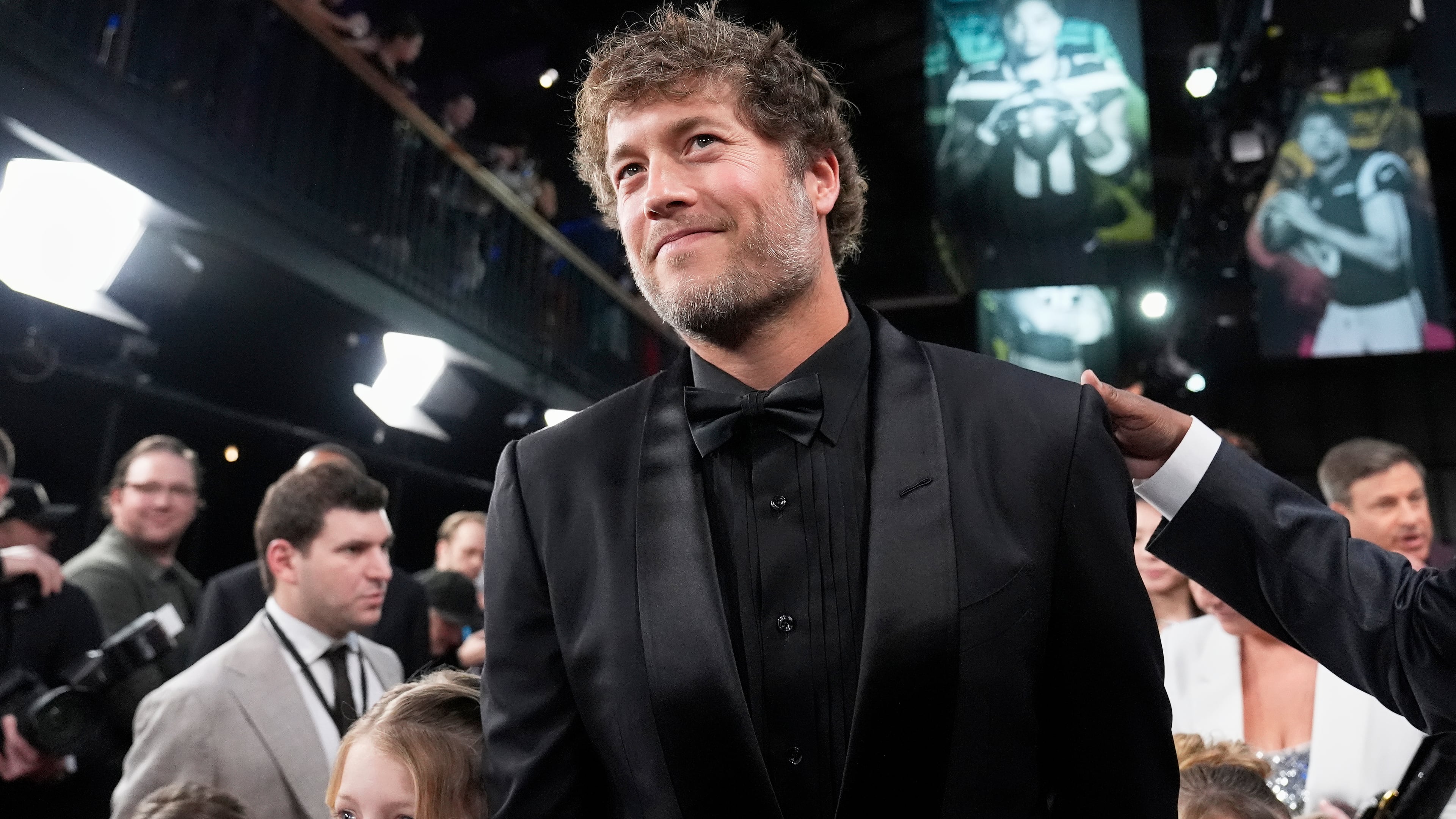 Los Angeles Rams quarterback Matthew Stafford arrives for football’s NFL Honors award show on Thursday, Feb. 5, 2026, in San Francisco. Stafford threw for 4,707 yards and 46 touchdowns this past season, leading the league in both categories. (Brynn Anderson/AP)