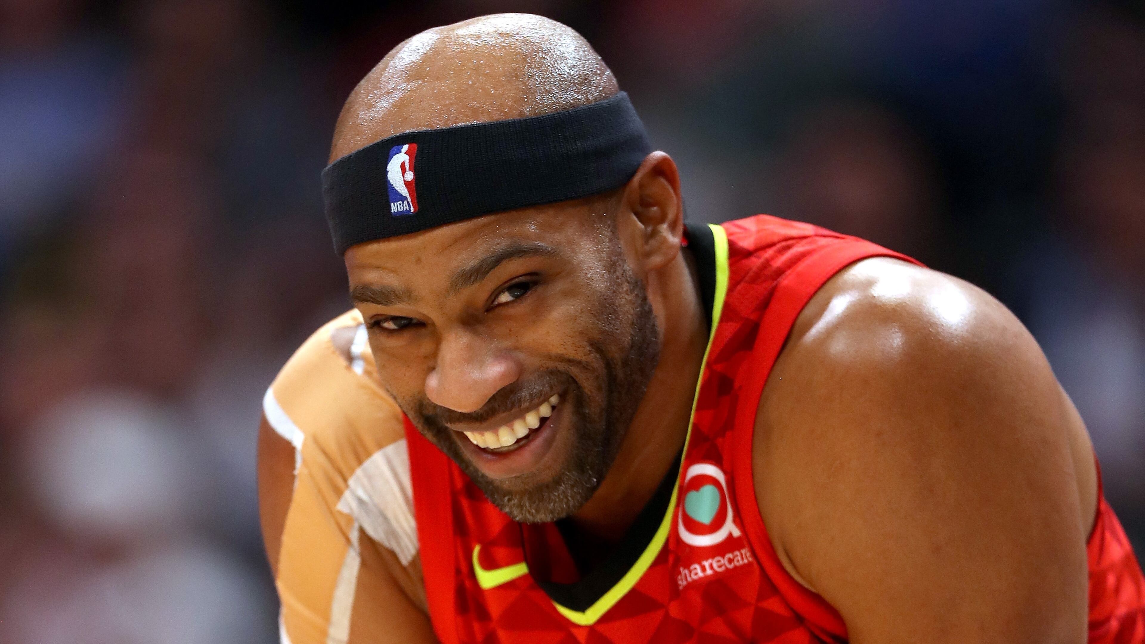Vince Carter of the Atlanta Hawks plays the Denver Nuggets at the Pepsi Center on November 15, 2018 in Denver, Colorado.